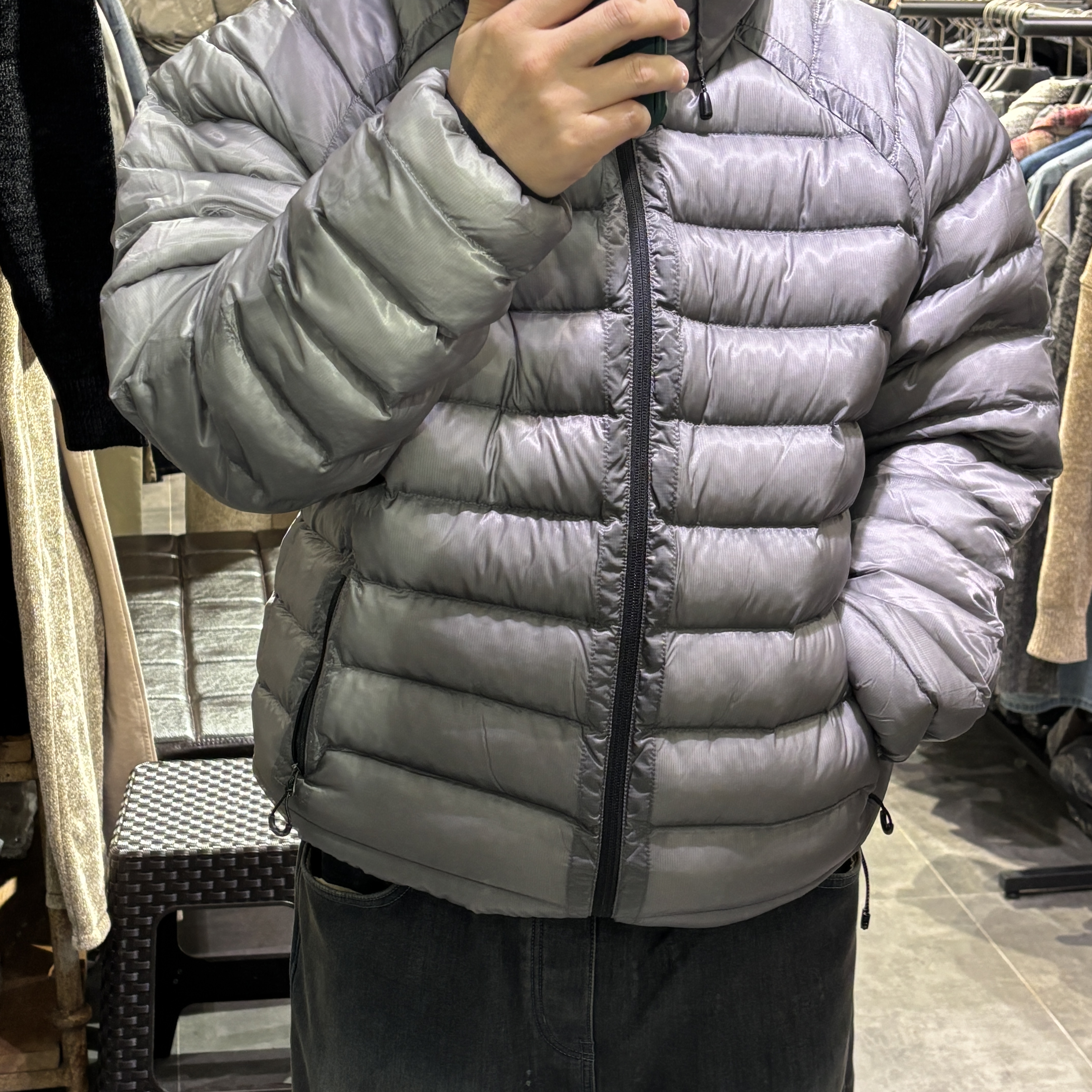 Suare women light seashell padded jumper gray 착용 스타일