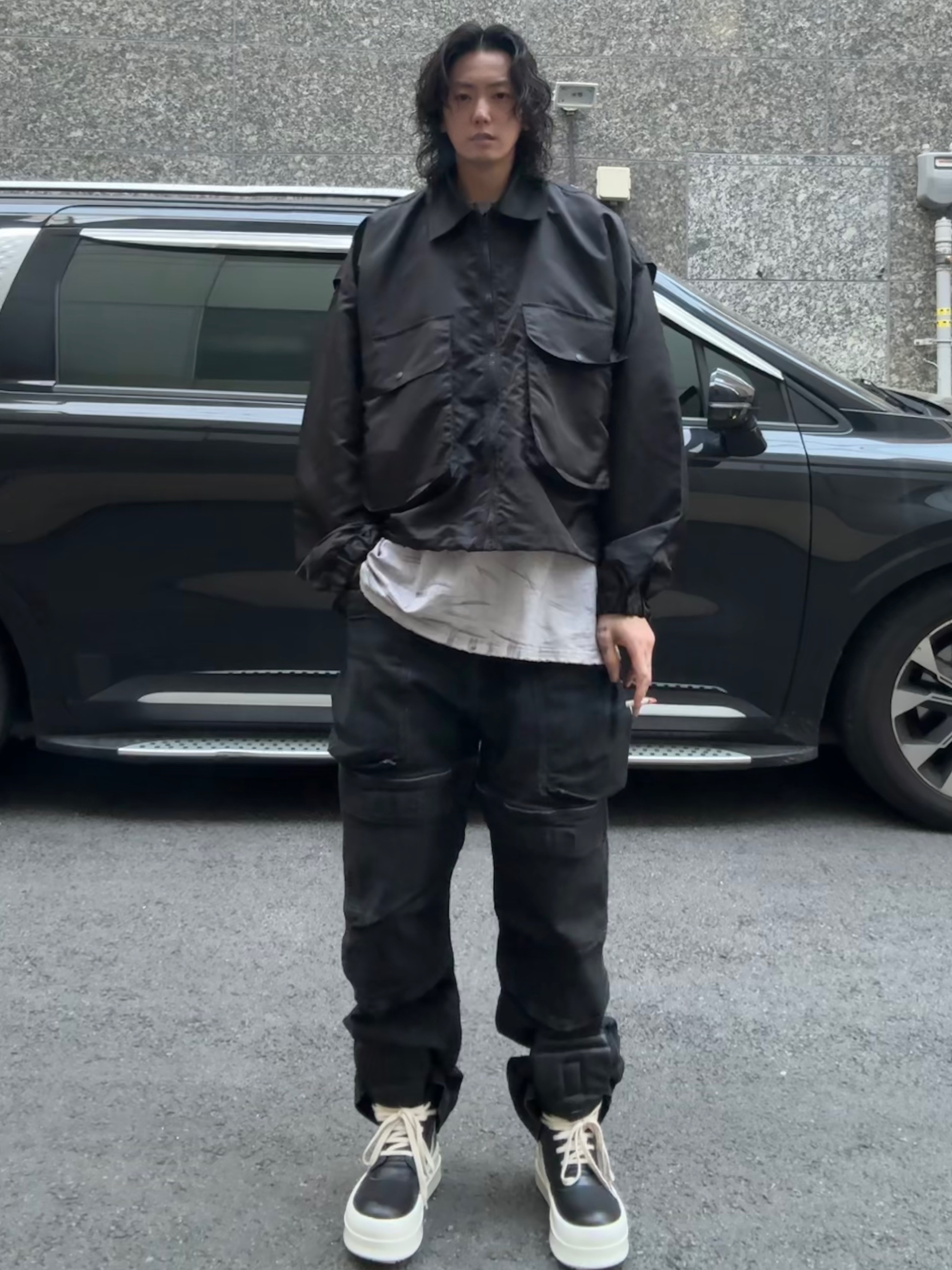 Rick Owens Concordians Mega Bumper Geobasket, Rick Owens Stefan Cargo Pants Black 착용 스타일