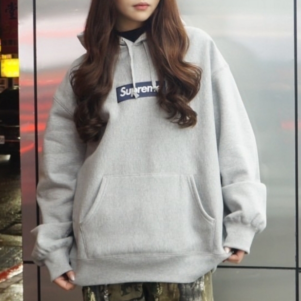 Supreme Box Logo Hooded Sweatshirt Heather Grey - 25FW 착용 스타일 - 1