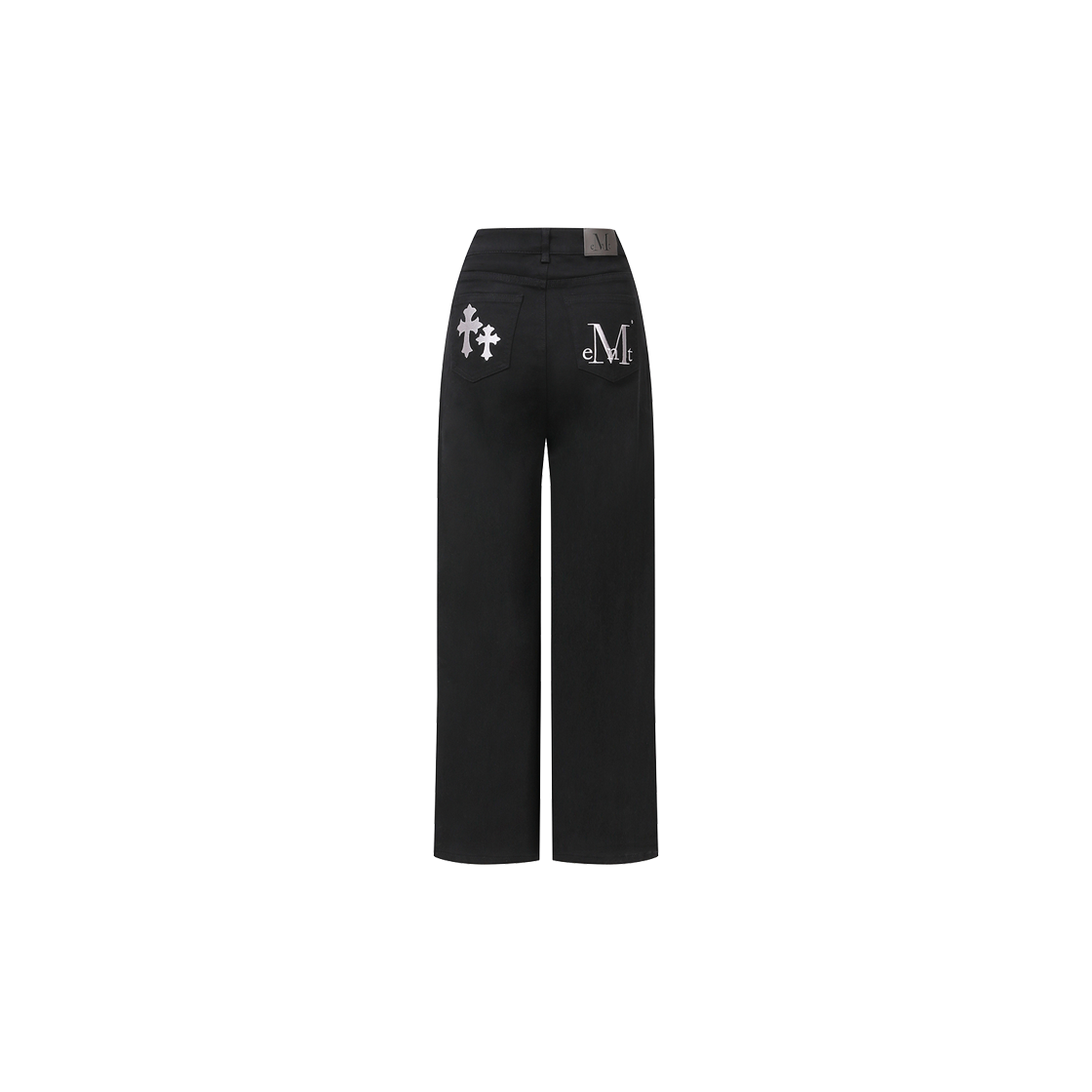 무센트 피스톨 백 레더 더블 크로스 와이드 코튼 팬츠 블랙(MUCENT Pistol Back Leather Double Cross Wide Cotton Pants Black)