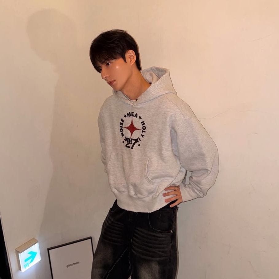 Mea Damaged 27 Hoodie Melange Grey 착용 스타일 - 3