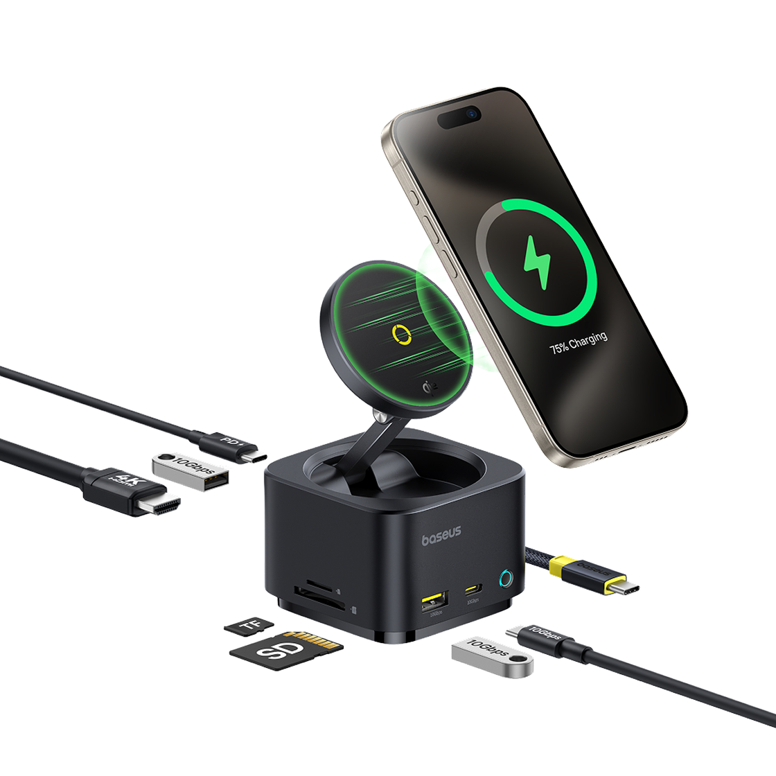 베이스어스 7 in 1 허브 맥세이프 무선 충전 USB C타입 멀티 포트 HDMI HUB 3.2 맥프로2(BASEUS Hub 3.2 mac pro2)