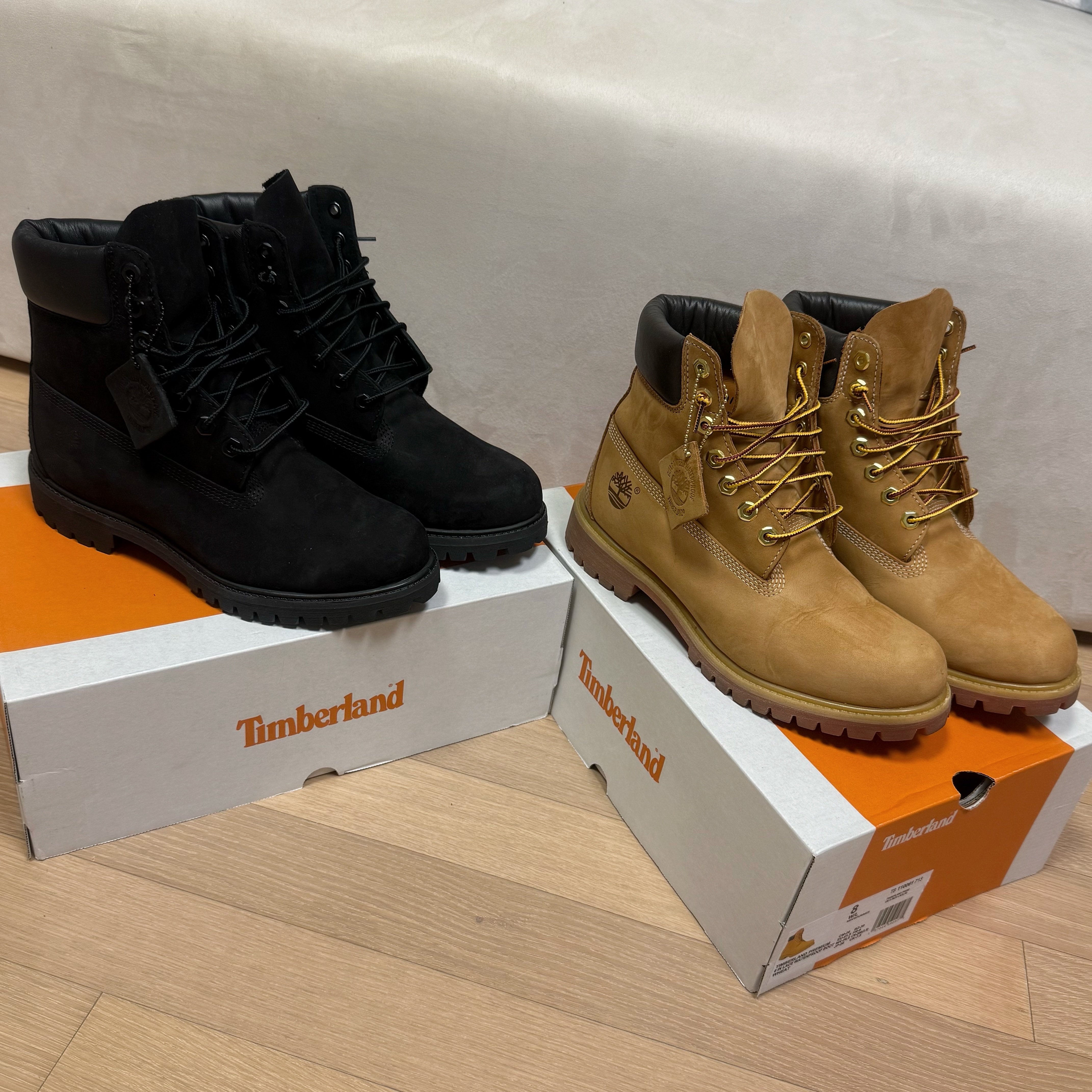 Timberland Premium 6 inch Waterproof Boot Wheat Nubuck - Wide, Timberland Premium 6 inch Waterproof Boot Black Nubuck - Wide 착용 스타일