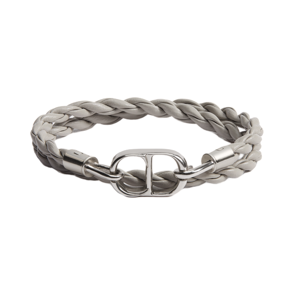 B3210HOMLE-D047 Dior CD Icon Woven Leather Double Bracelet Calfskin and Finish Brass Trianon Gray