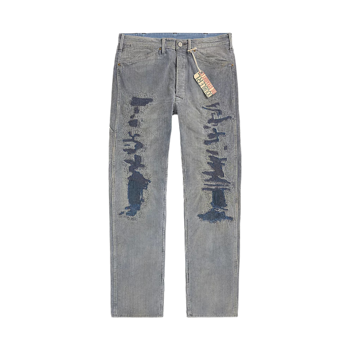 더블알엘 스트레이트 핏 디스트레스드 코듀로이 팬츠 페이디드 블루(Double RL Straight Fit Distressed Corduroy Pants Faded Blue)