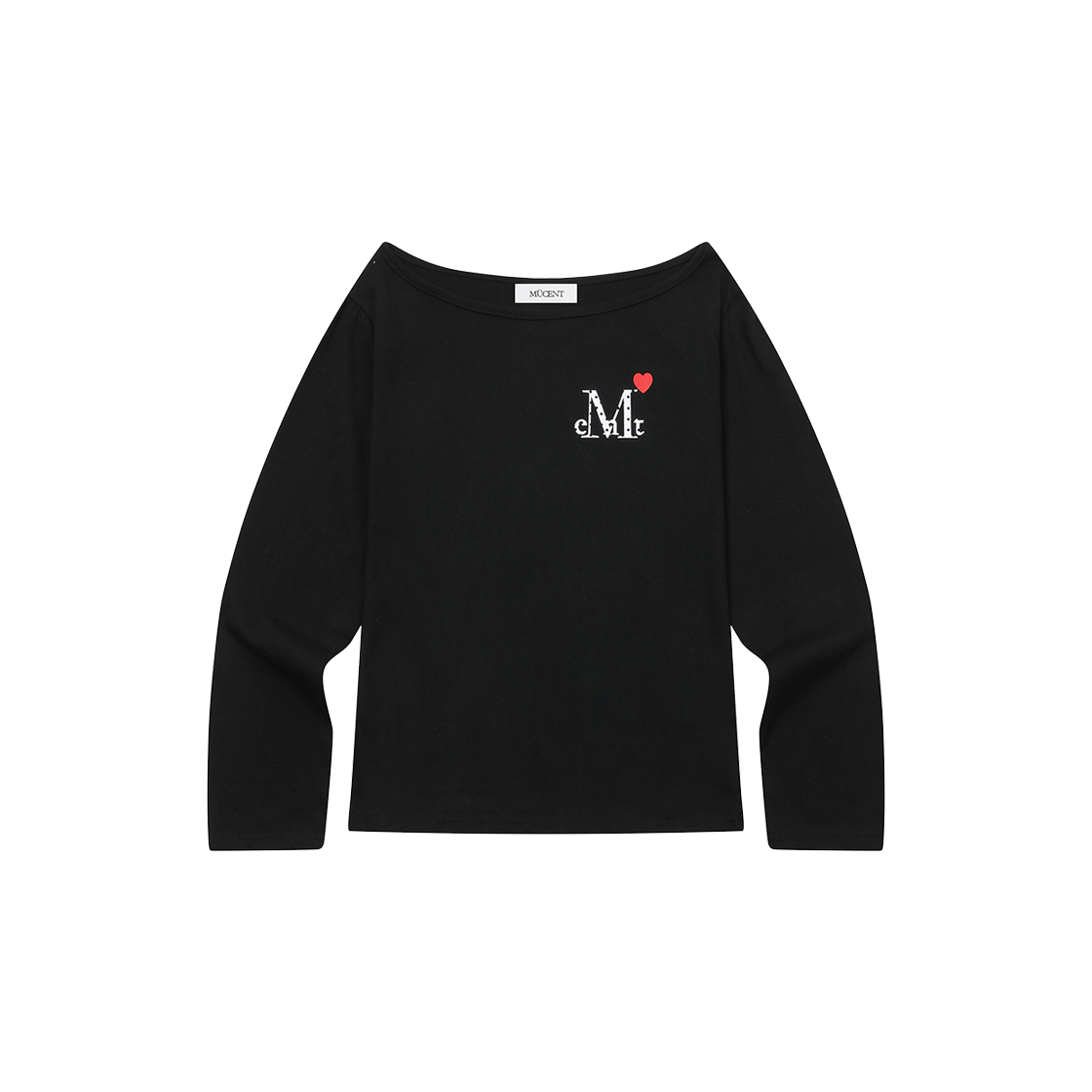 무센트 러브릿츠 미니 하트 로고 원 숄더 긴팔 티 (2컬러) 블랙(MUCENT Lovrits Mini Heart Logo One Shoulder T (2Color) Black) - 1