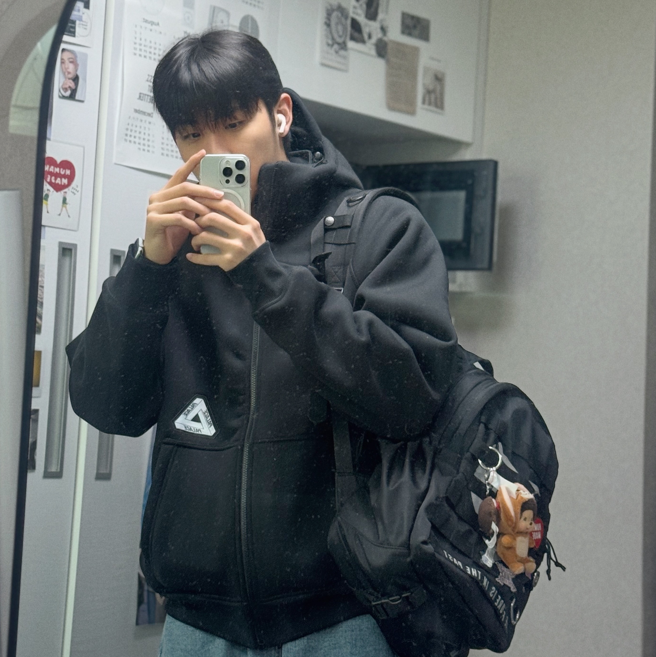 Human Made Military Backpack Black, Palace Thermal Bonded Cap Hood Black - 24FW 착용 스타일