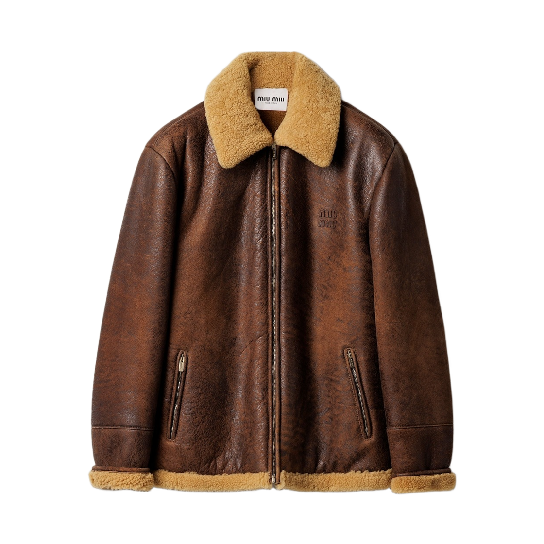 MPV982-18YL-F0003 (W) Miu Miu Waxed Shearling Blouson Jacket Dark Brown