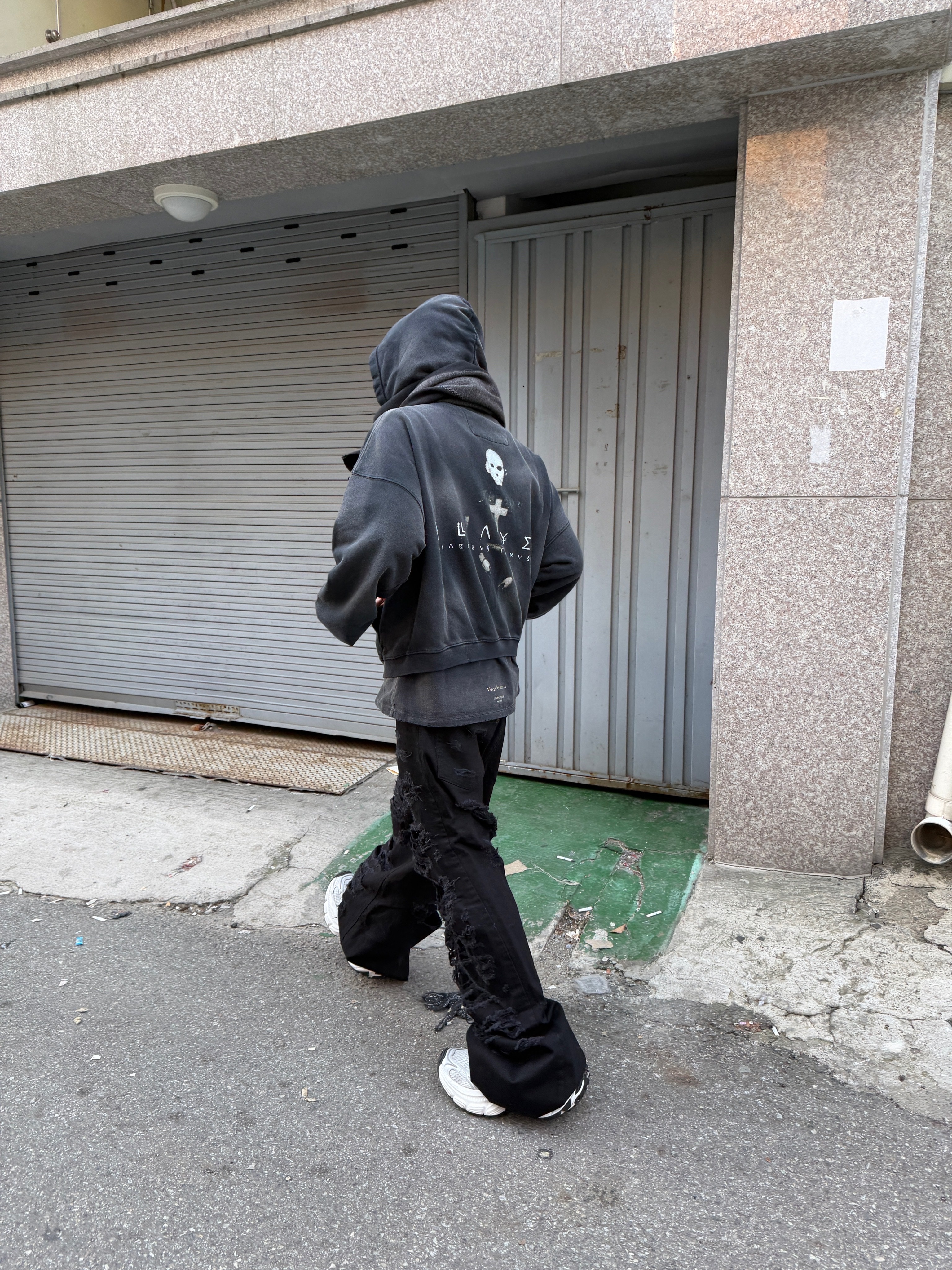 SLAYER Undermycar Diabolus In Musica Vintage Washed Zipped Hoodie Black 착용 스타일 - 4