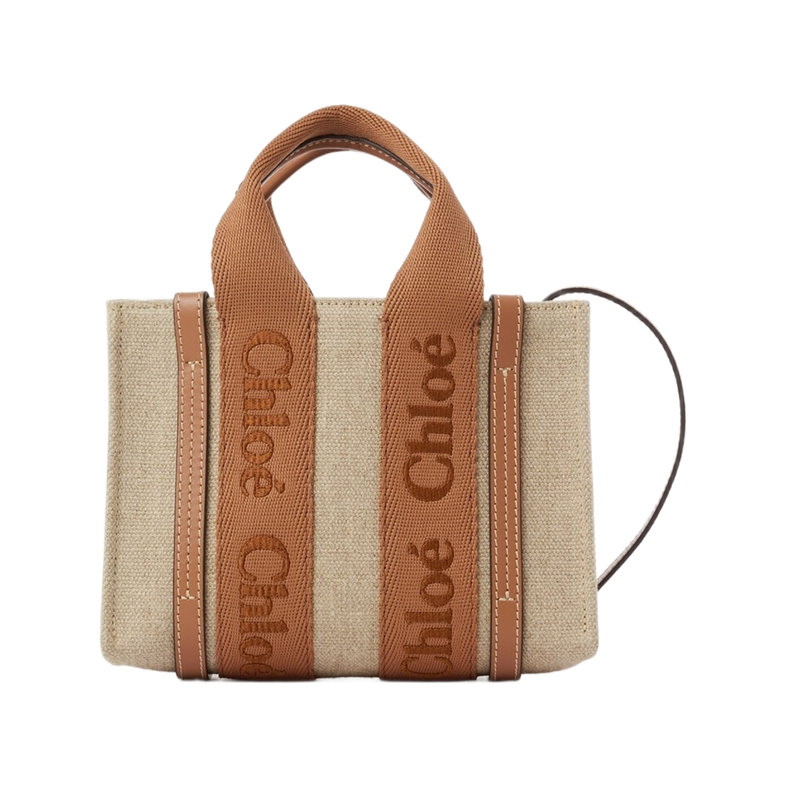 끌로에 린넨 레더 우디 미니 토트백 더스티 탄(Chloe Linen Leather Woody Mini Tote Bag Dusty Tan)