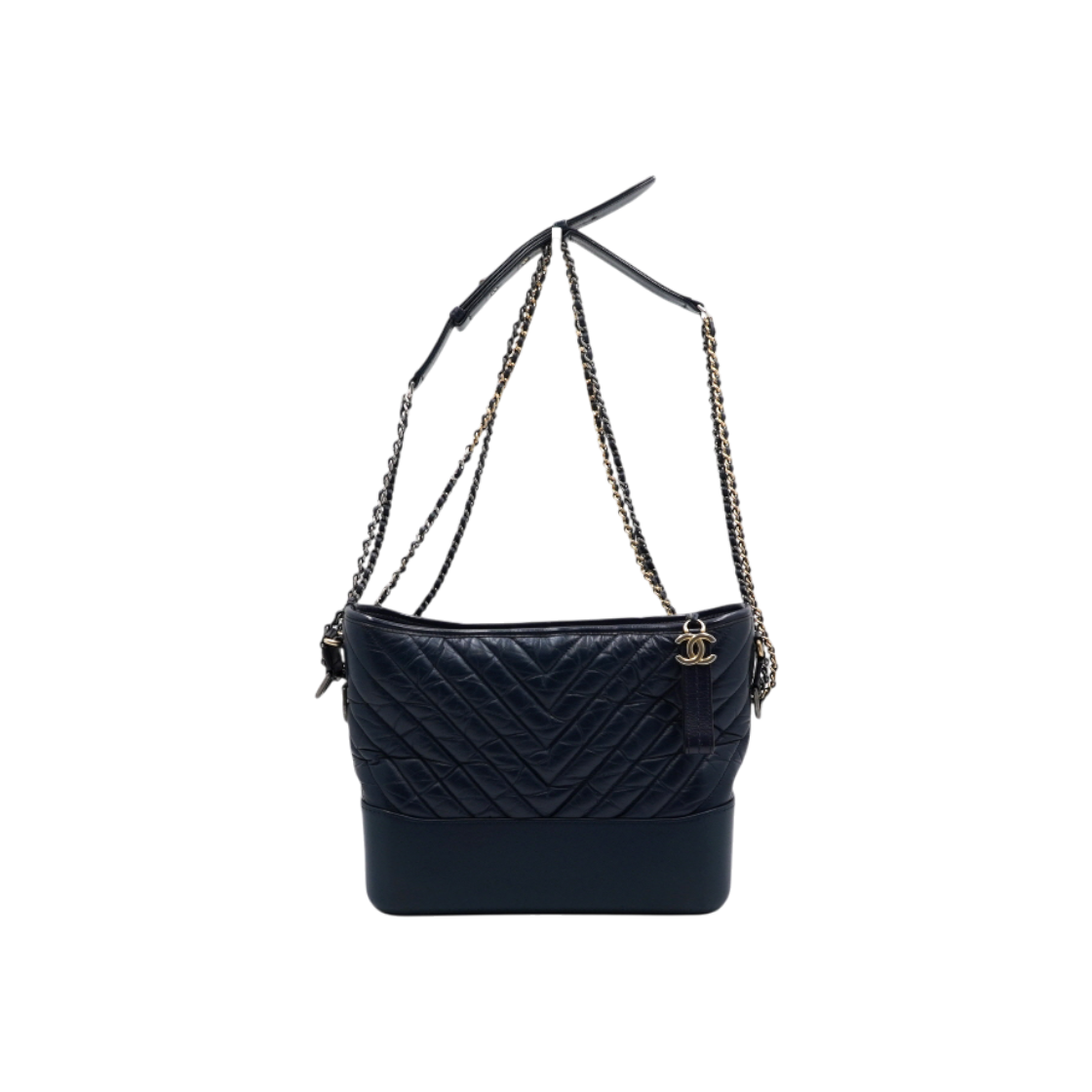 ITG7UPCETJ3T Chanel Navy Gabrielle Chevron Medium Hobo Shoulder Bag