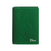 Dior Clover Embroidery Calfskin Bifold Card Holder Bright Green
