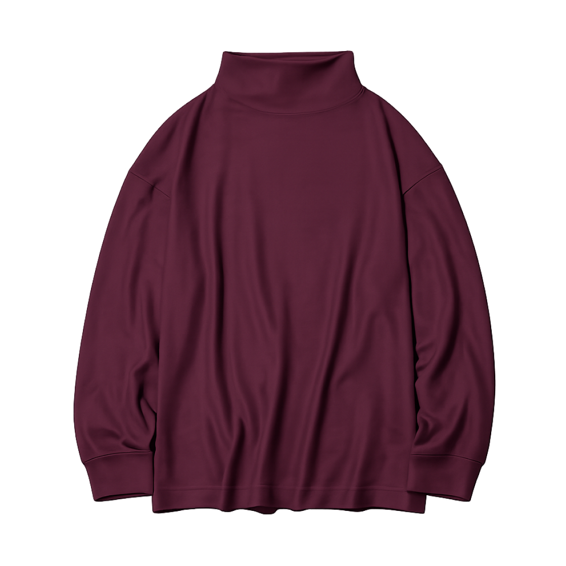 484336-19 (W) Uniqlo Soft Knit Fleece Mock Neck T-Shirt Wine - JP