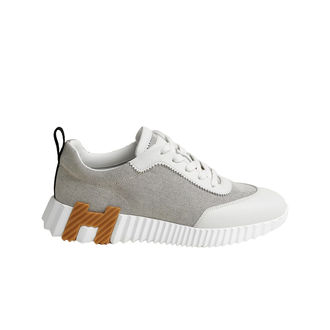 H261016Z90 (W) Hermes Bouncing Sneakers H Canvas Calfskin & Prunoir Blanc