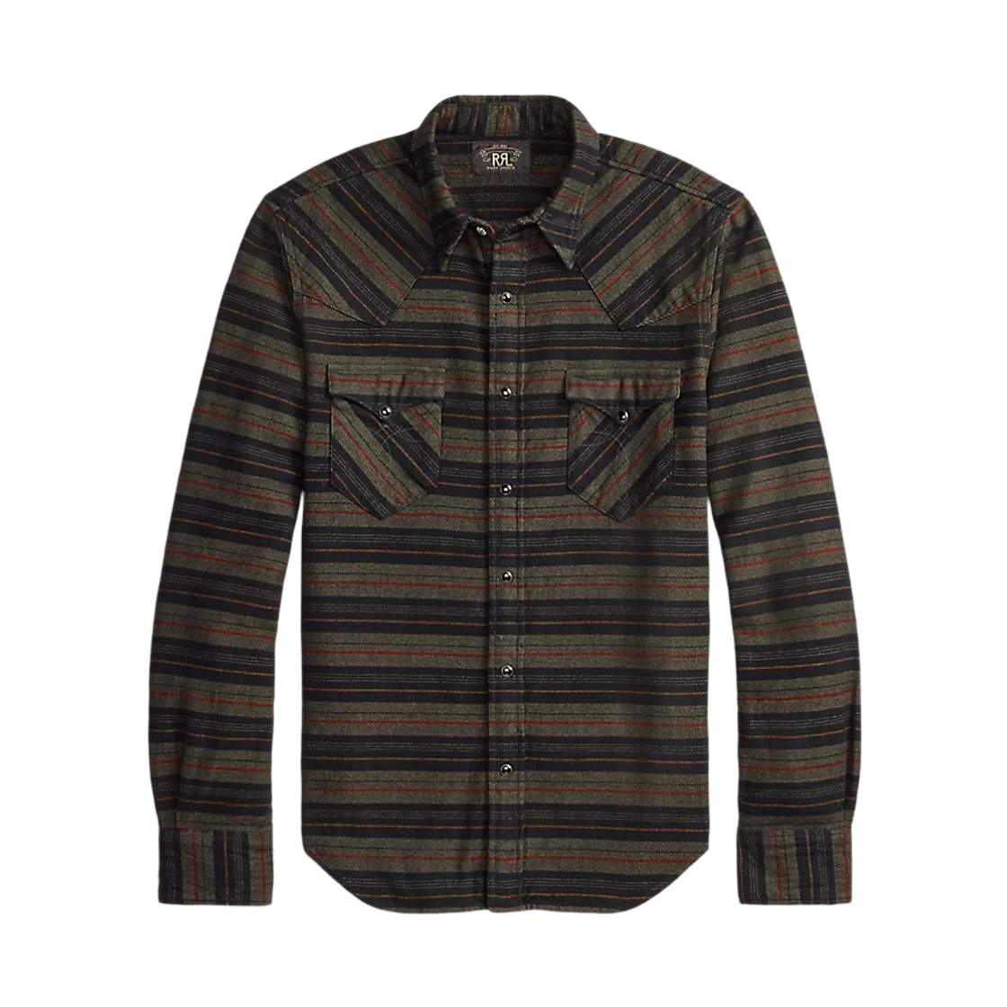 782P05342001 Double RL Slim Fit Plaid Twill Western Shirt Dark Navy Multi