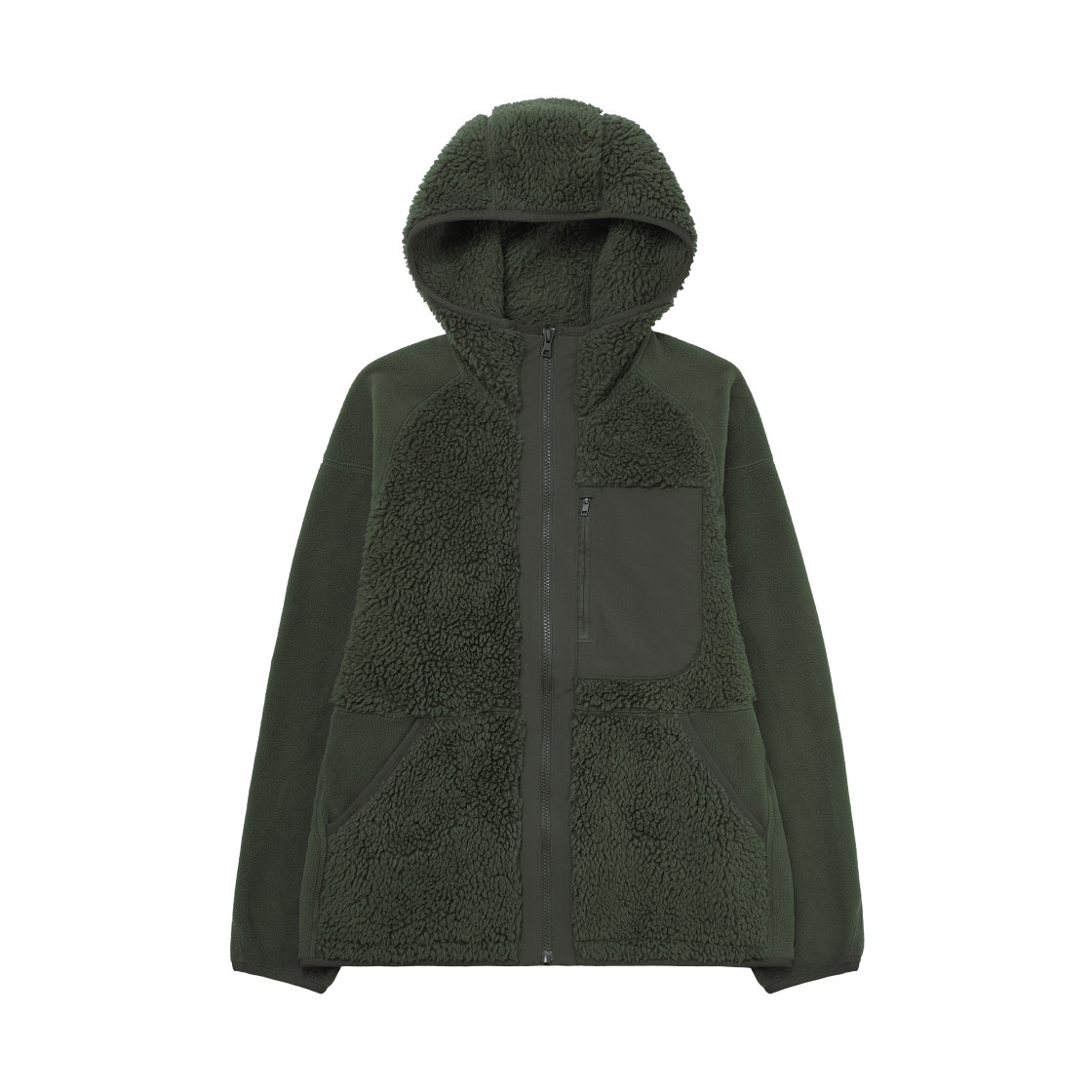 463350-58 Uniqlo x White Mountaineering Fleece Full Zip Parka Dark Green - KR