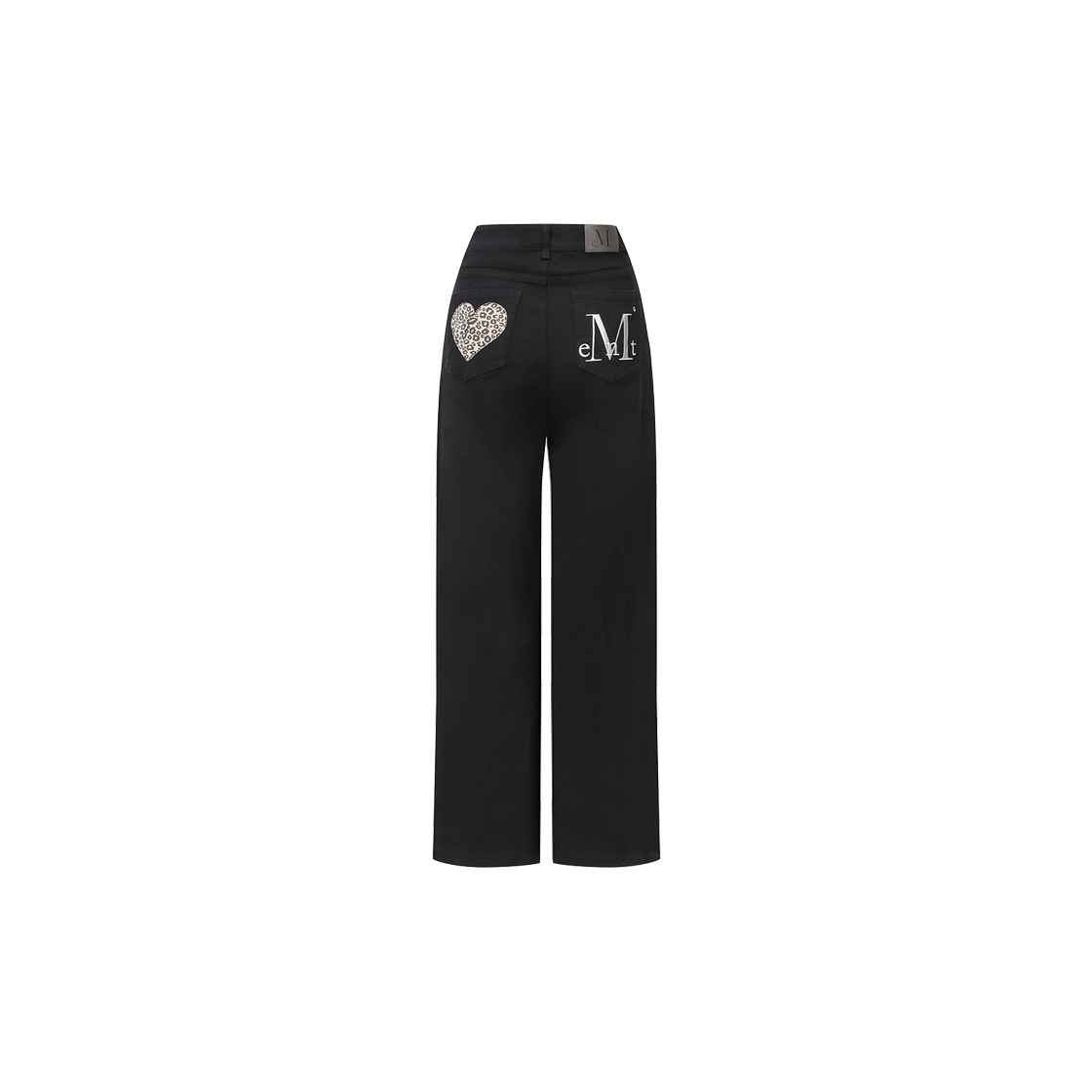무센트 코론 백 레더 호피 하트 패치 와이드 코튼 팬츠 블랙(MUCENT Coron Back Leather Leopard Heart Patch Wide Cotton Pants Black)