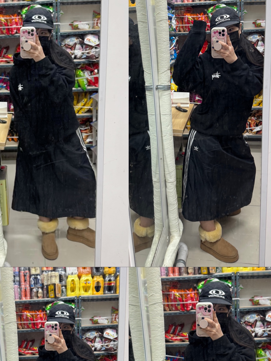 Salomon Link 6 Panel Cap Black, Stussy Basic Stussy Hoodie Black 착용 스타일 - 1