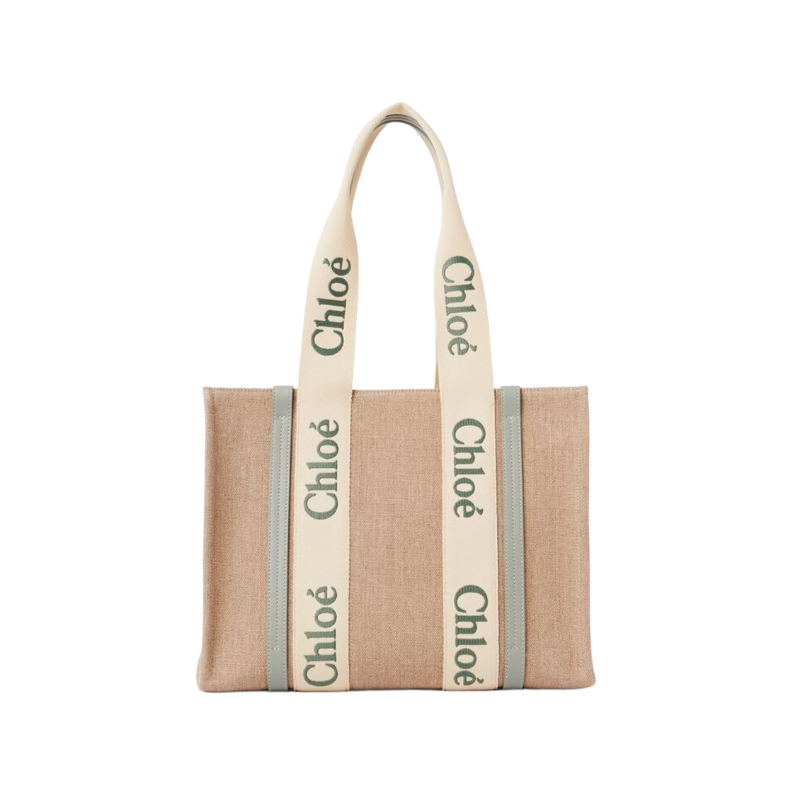 CHC23AS383L1738T Chloe Linen Woody Tote Bag Bluish Green