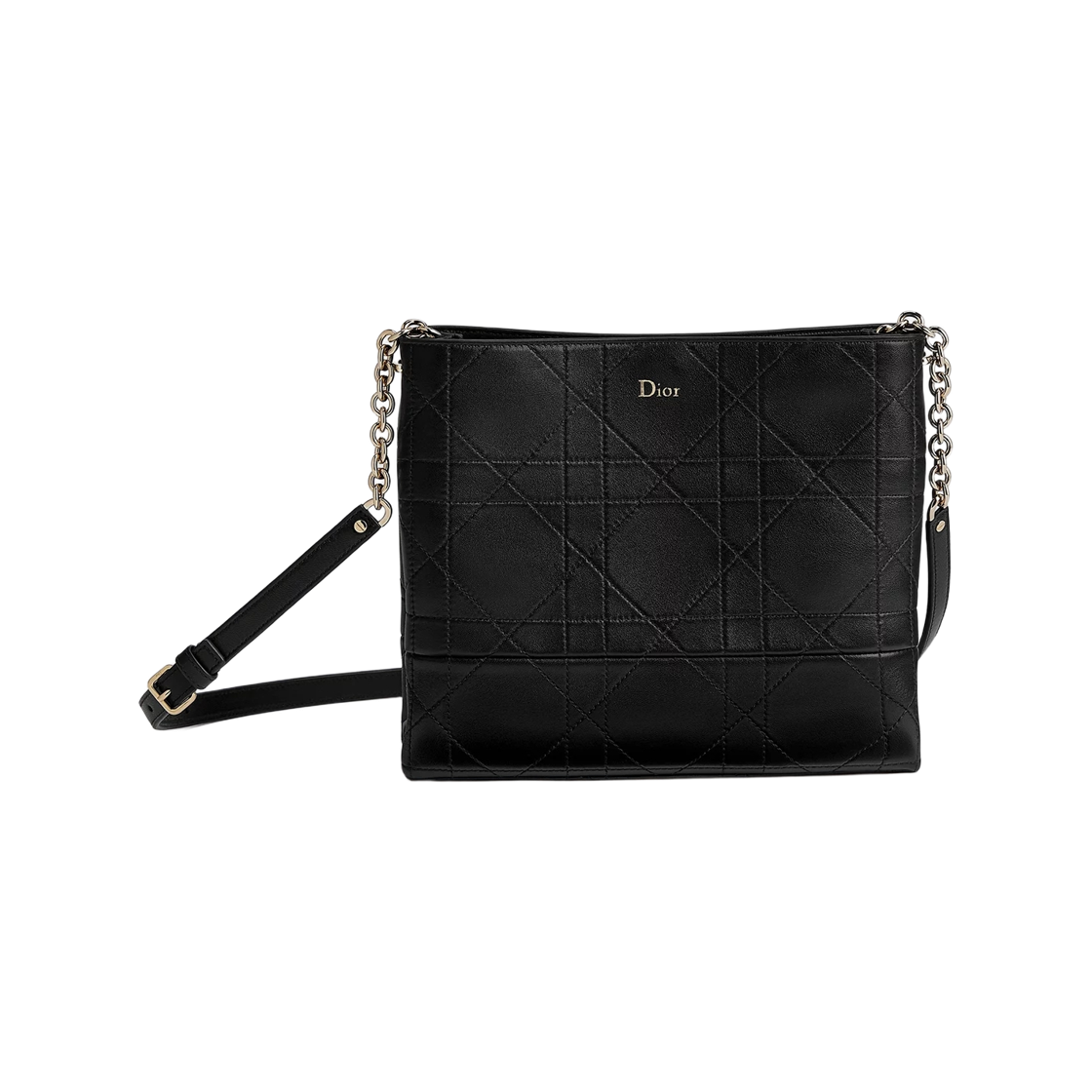 M0719OSQM-M900 Dior Trianon Chain Bag with Flat Macrocannage Lambskin Black