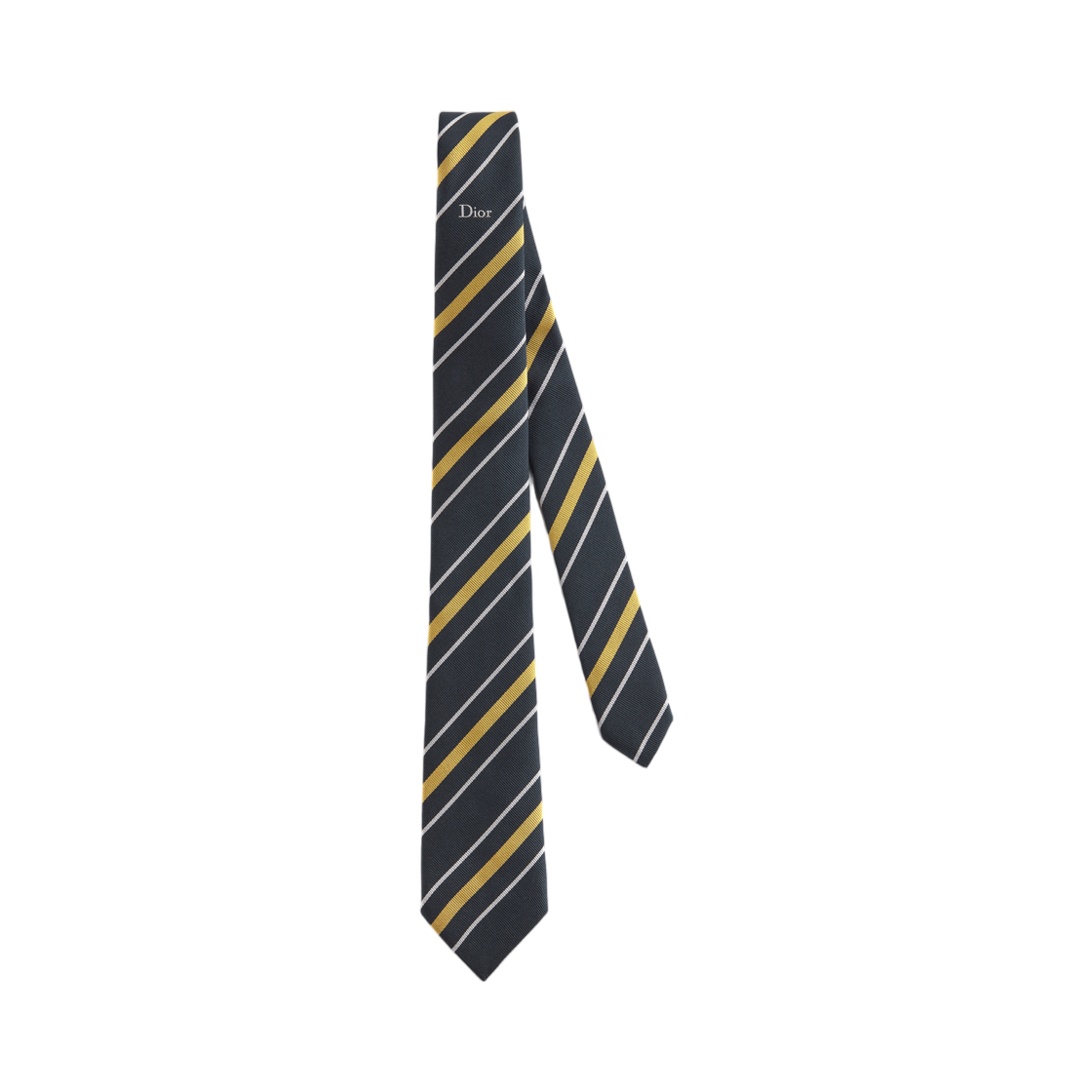 68C1047B6055-C582 Dior Striped Dior Tie Silk Navy Blue Yellow Light Gray