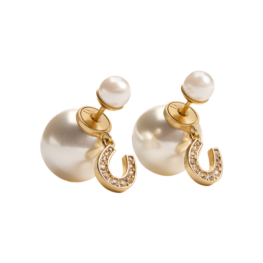(W) 디올 럭키 디올 트리발 이어링 골드 피니시 메탈 & 화이트 레진 펄 화이트 크리스탈((W) Dior Lucky Dior Tribales Earrings Gold-Finish Metal & White Lesin Pearl White Crystal) - 1