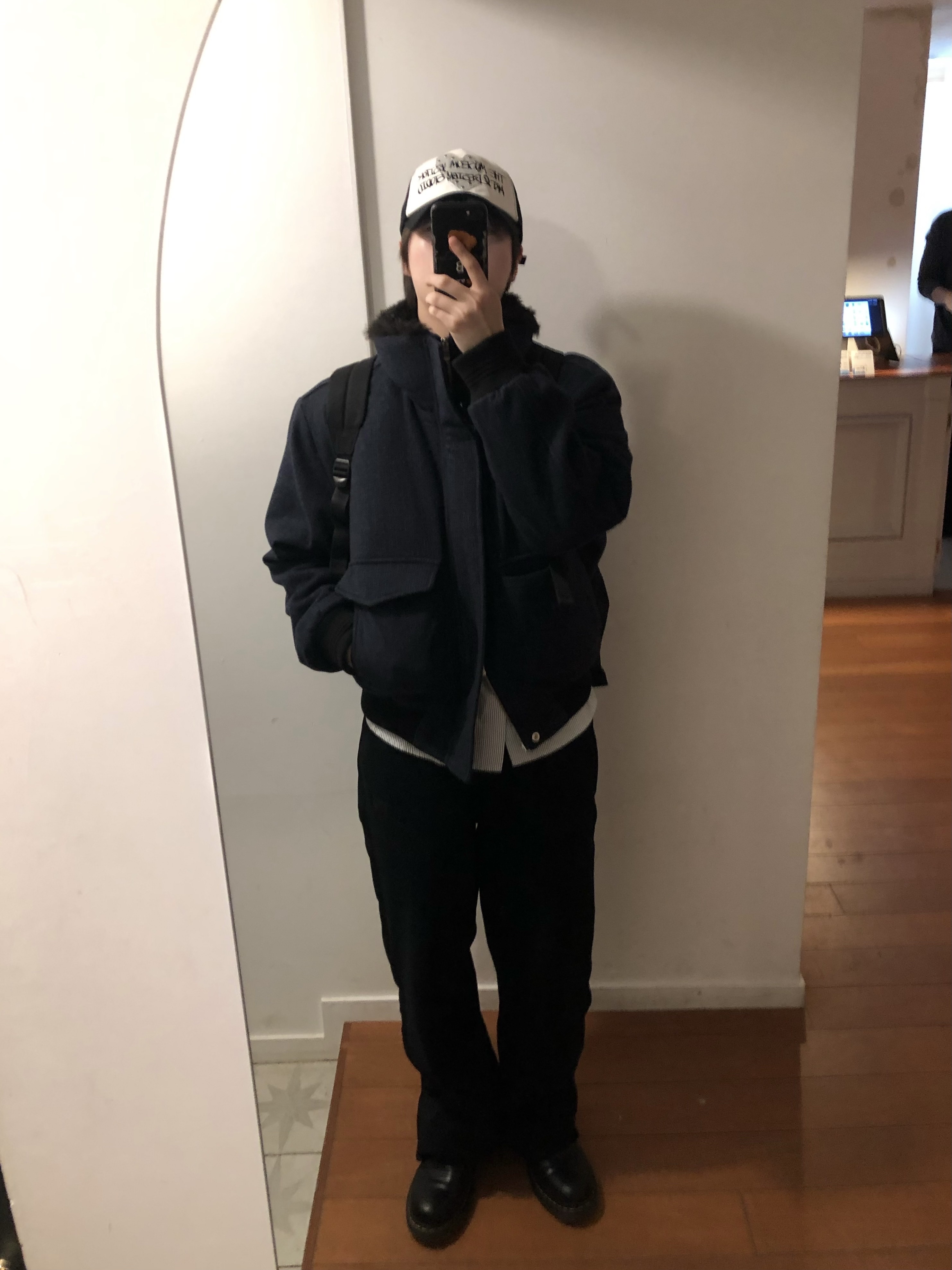Uniqlo x Needles Fleece Wide Pants Black - KR, Dr. Martens 1461 Smooth Black 착용 스타일 - 2