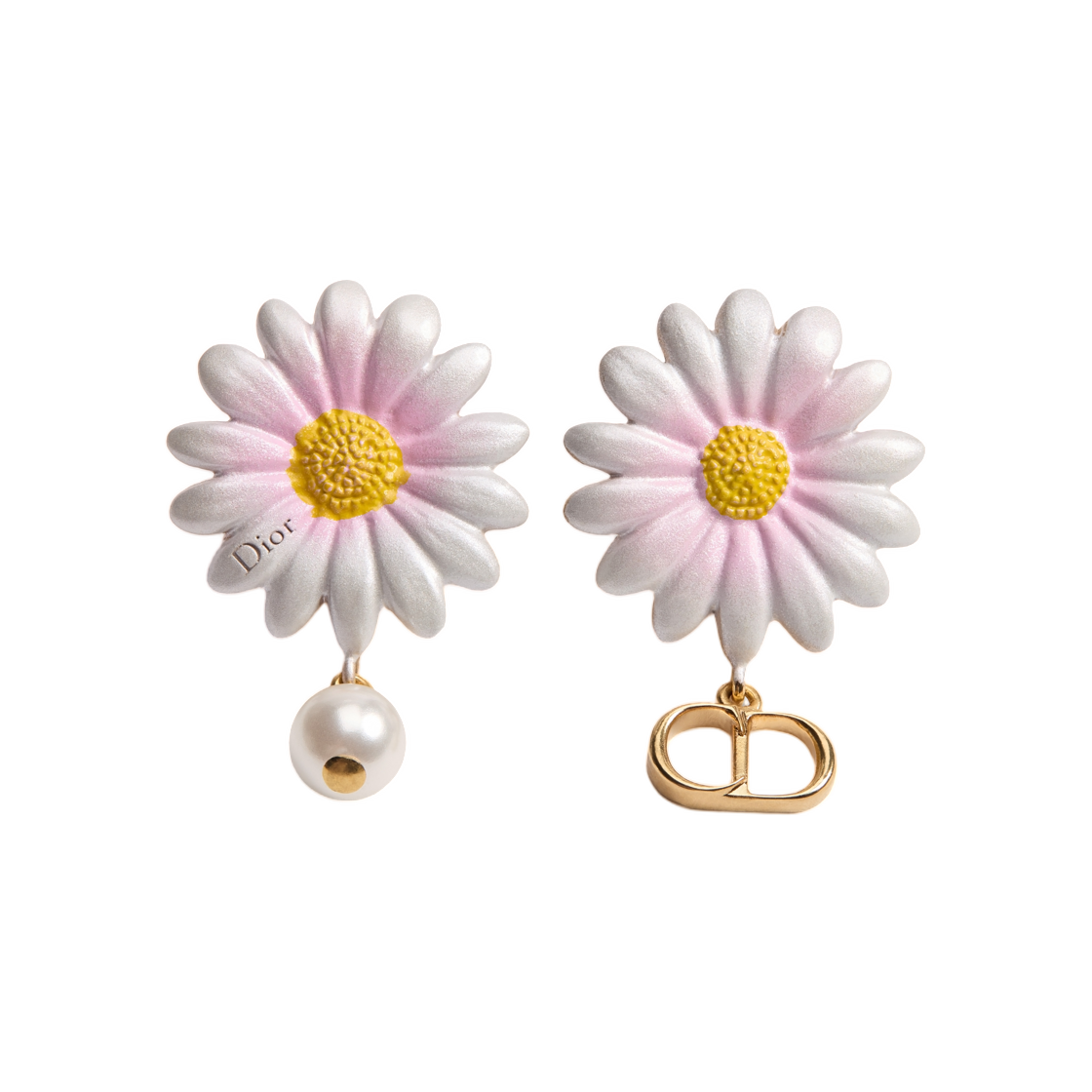 (W) 디올 데이지 이어링 피니쉬 메탈 레진 펄 앤 래커 골드((W) Dior Daisy Earrings Finish Metal Resin Pearl and Lacquer Gold) - 1