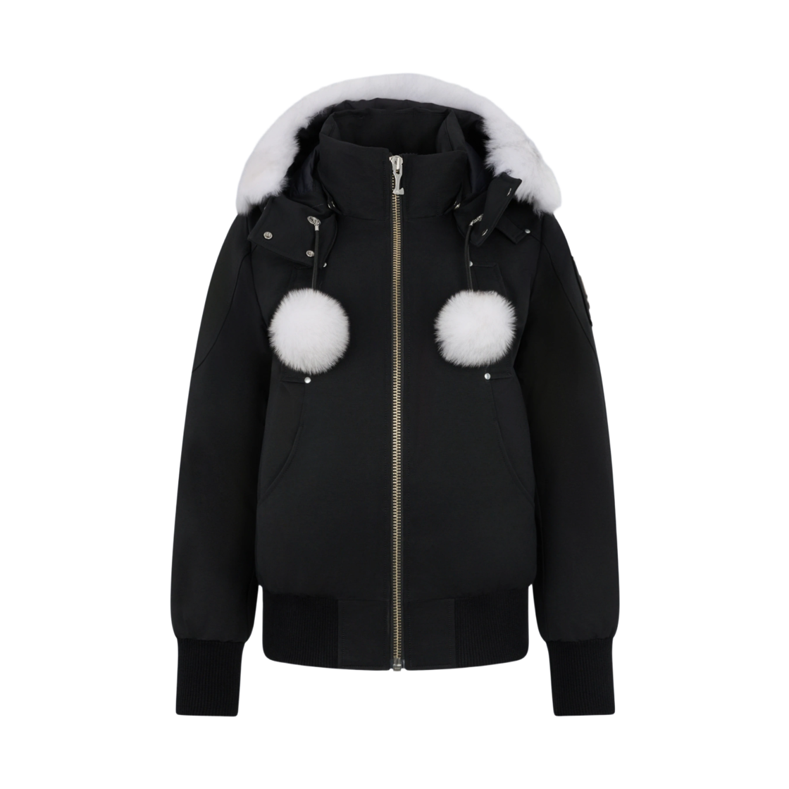 (W) 무스너클 오리지널 데비 셔링 트림 봄버 자켓 블랙 내츄럴((W) Moose Knuckles Original Debbie Shearling Trim Bomber Jacket Black Natural)