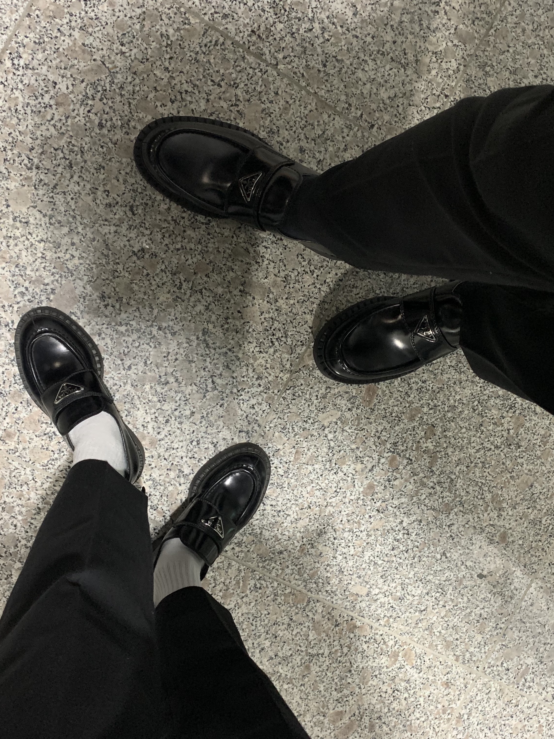 Prada Chocolate Brushed Leather Loafers Black, (W) Prada Chocolate Brushed Leather Loafers Black 착용 스타일