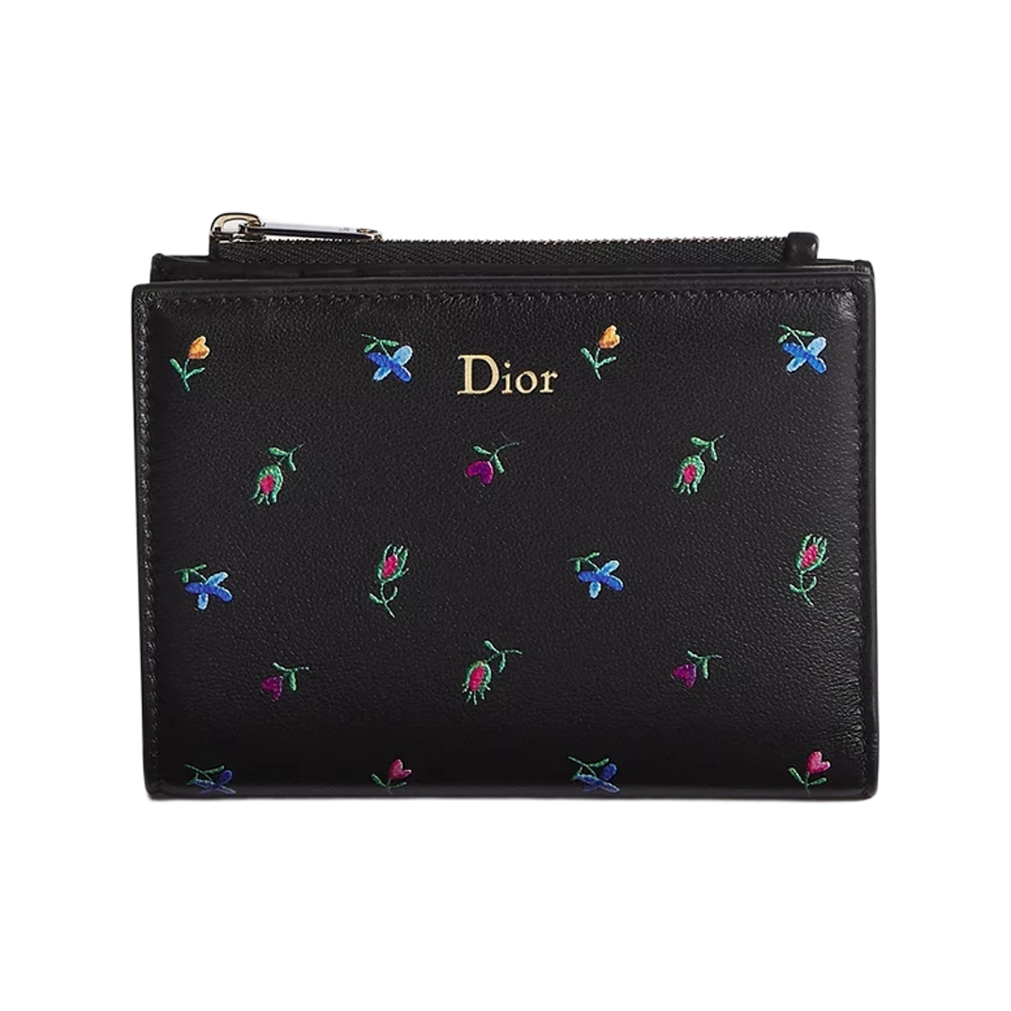 S2403OUJE-M911 Dior Dioramour Dior Dahlia Wallet with Black Lamskin Revolution Flowers Motif Print Multicolor