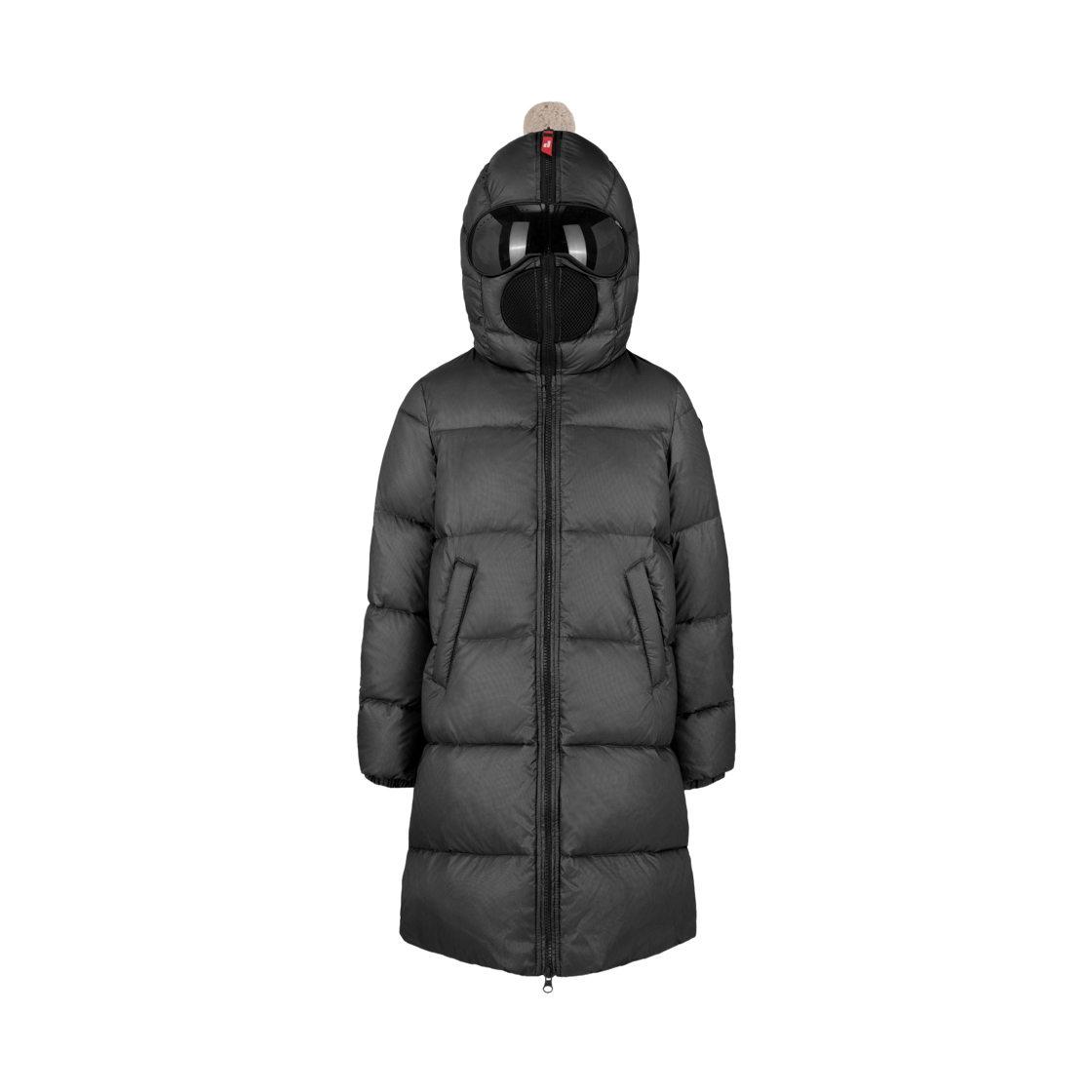(키즈) AI 라이더스 후드 렌즈 롱 다운 자켓 블랙((Kids) AI Riders Long Down Jacket with Hood and Lenses Black)
