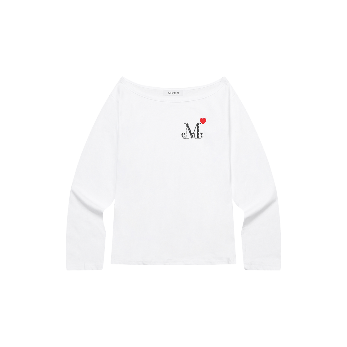 무센트 러브릿츠 미니 하트 로고 원 숄더 긴팔 티 (2컬러) 화이트(MUCENT Lovrits Mini Heart Logo One Shoulder T (2Color) White) - 1