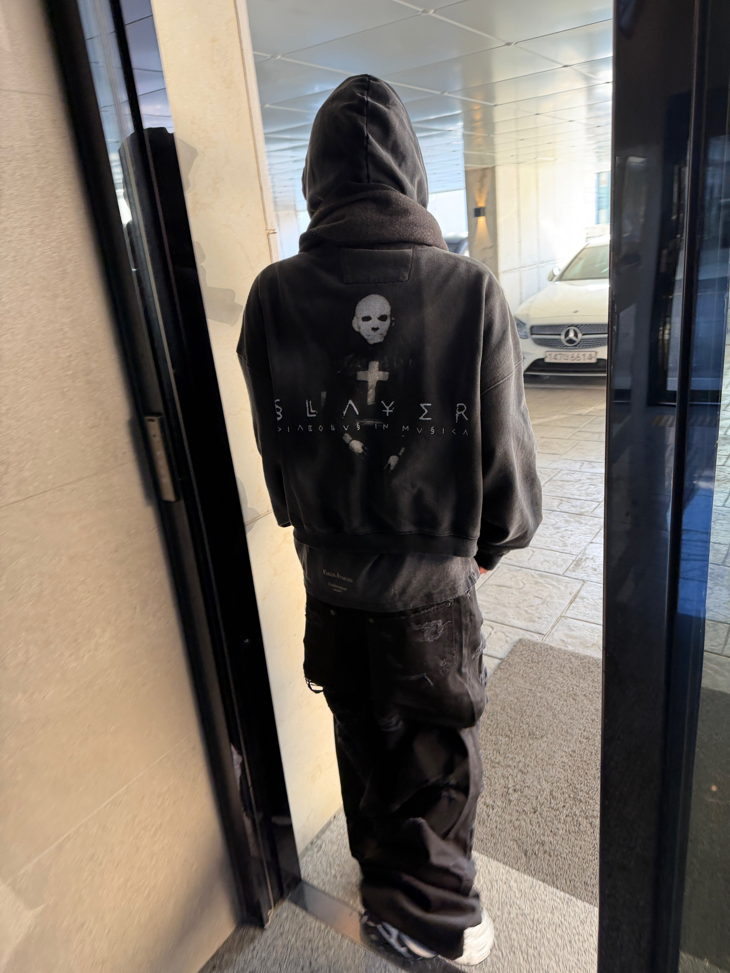 SLAYER Undermycar Diabolus In Musica Vintage Washed Zipped Hoodie Black 착용 스타일 - 7