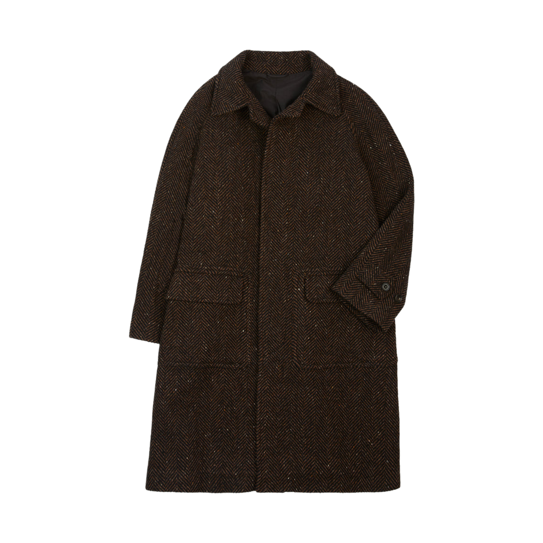 DR2A1Q-23506-01-301 Drake's Herringbone Wool Raglan Coat Brown