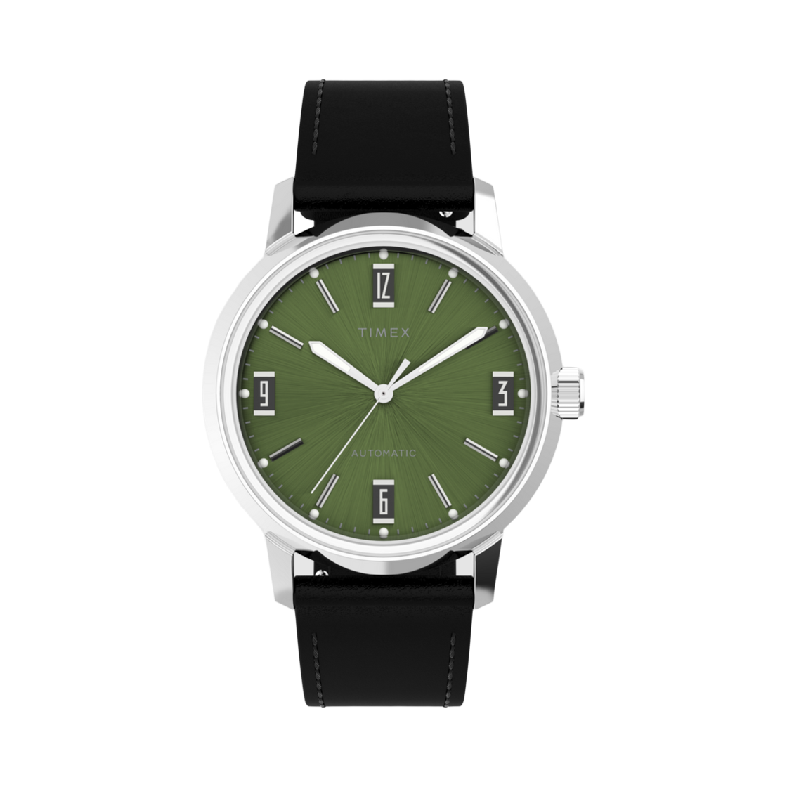 타이맥스 멀린 오토매틱 40mm 레더 스트랩 워치 블랙 그린(Timex Marlin Automatic 40mm Leather Strap Watch Black Green)