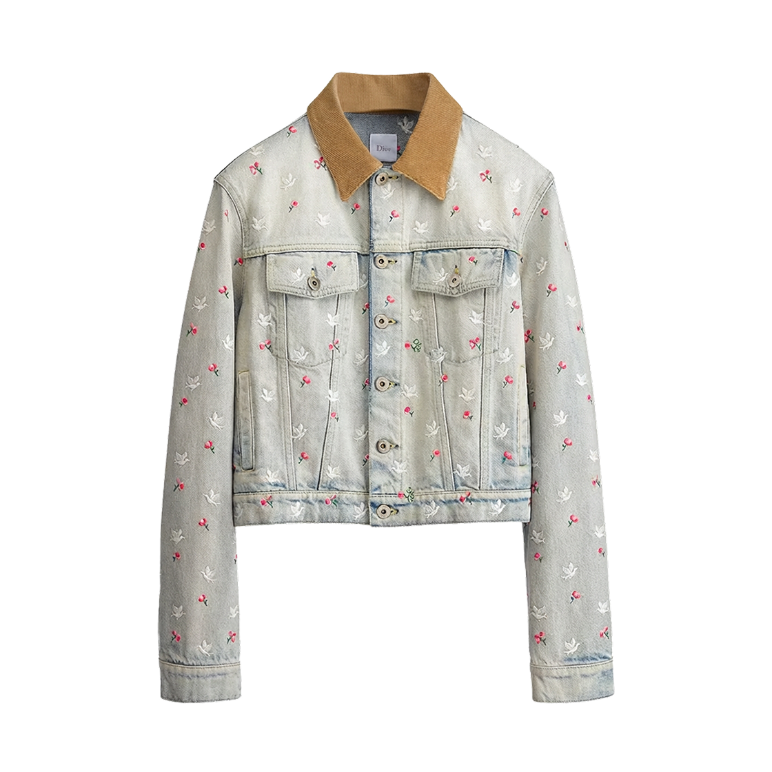 622V80V3218-X5010 (W) Dior Dioramour Cotton Denim Doves & Roses Motif Embroidery Jacket Light Blue