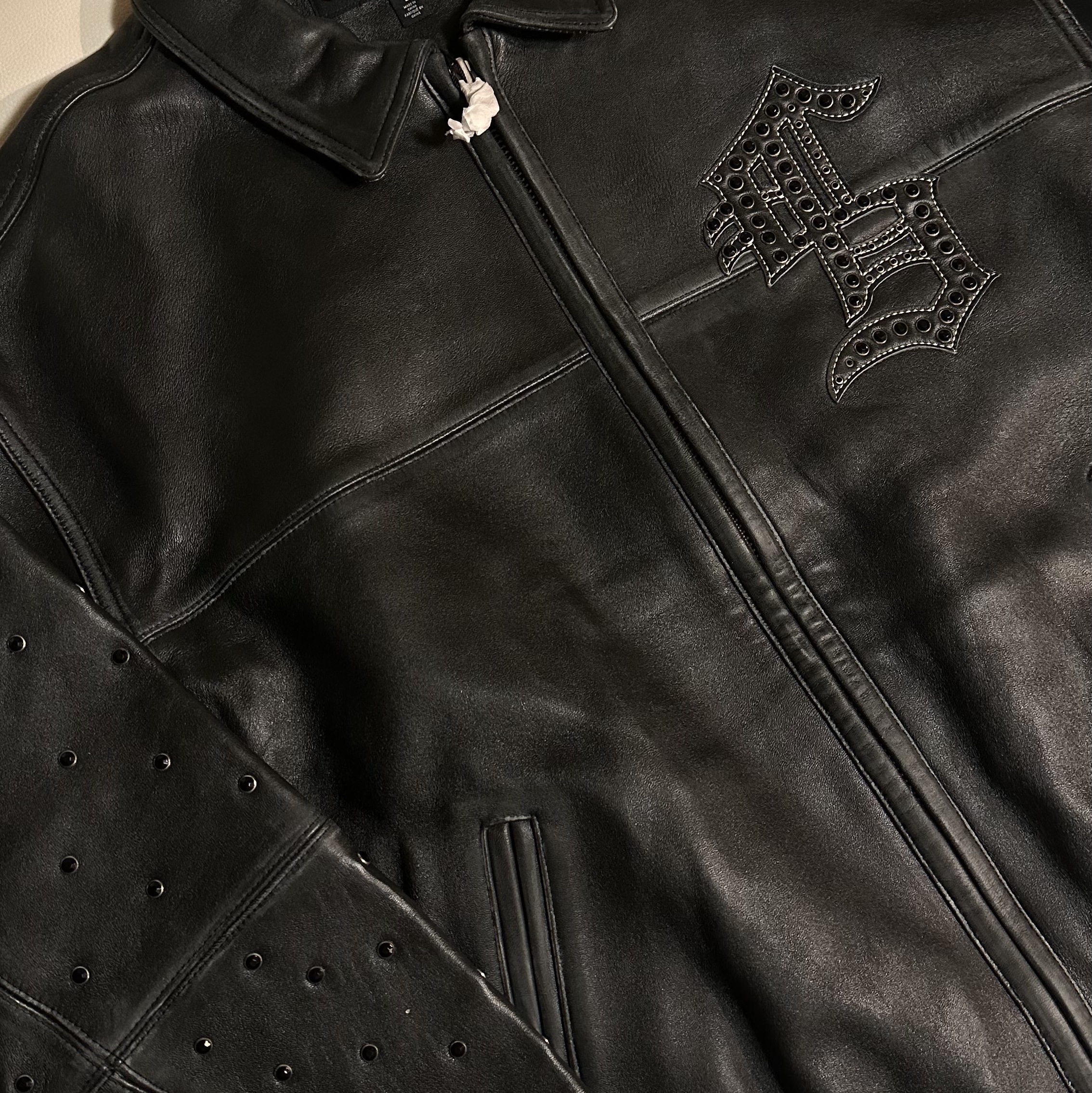 Supreme Gem Studded Leather Jacket Black - 24SS 착용 스타일 - 2