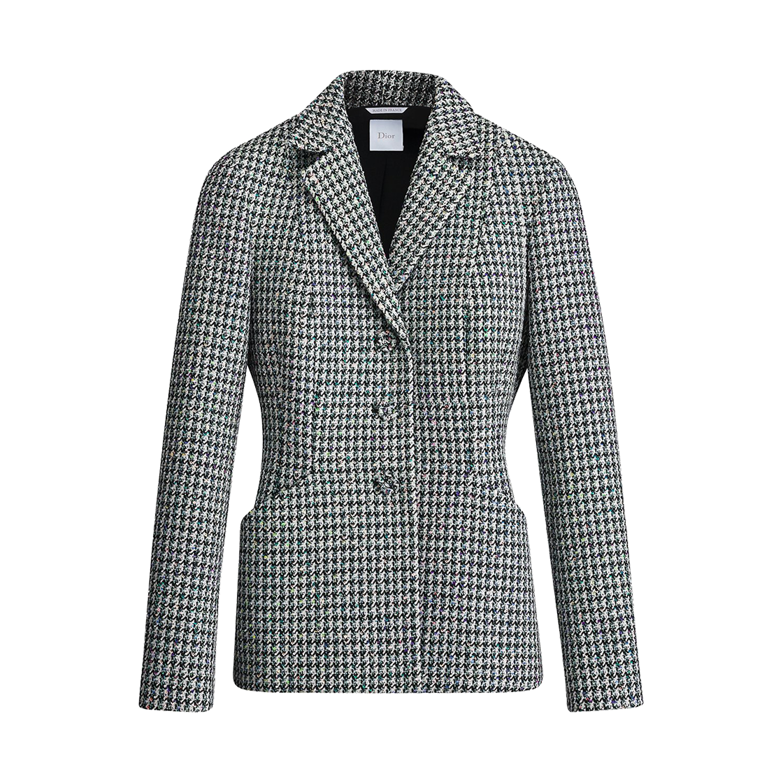 (W) 디올 하운즈투스 버진 울 블렌드 시퀸 피티드 자켓 블랙 화이트((W) Dior Houndstooth Virgin Wool Blend Sequin Fitted Jacket Black White)