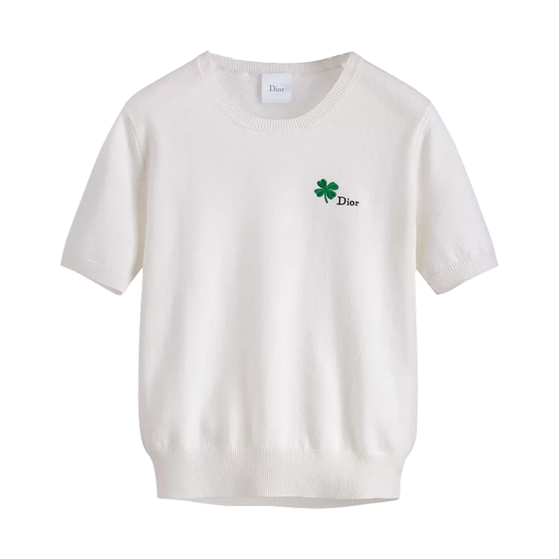 (W) 디올 클로버 울 니트 피티드 스웨터 화이트 그린((W) Dior Clover Wool Knit Fitted Sweater White Green)