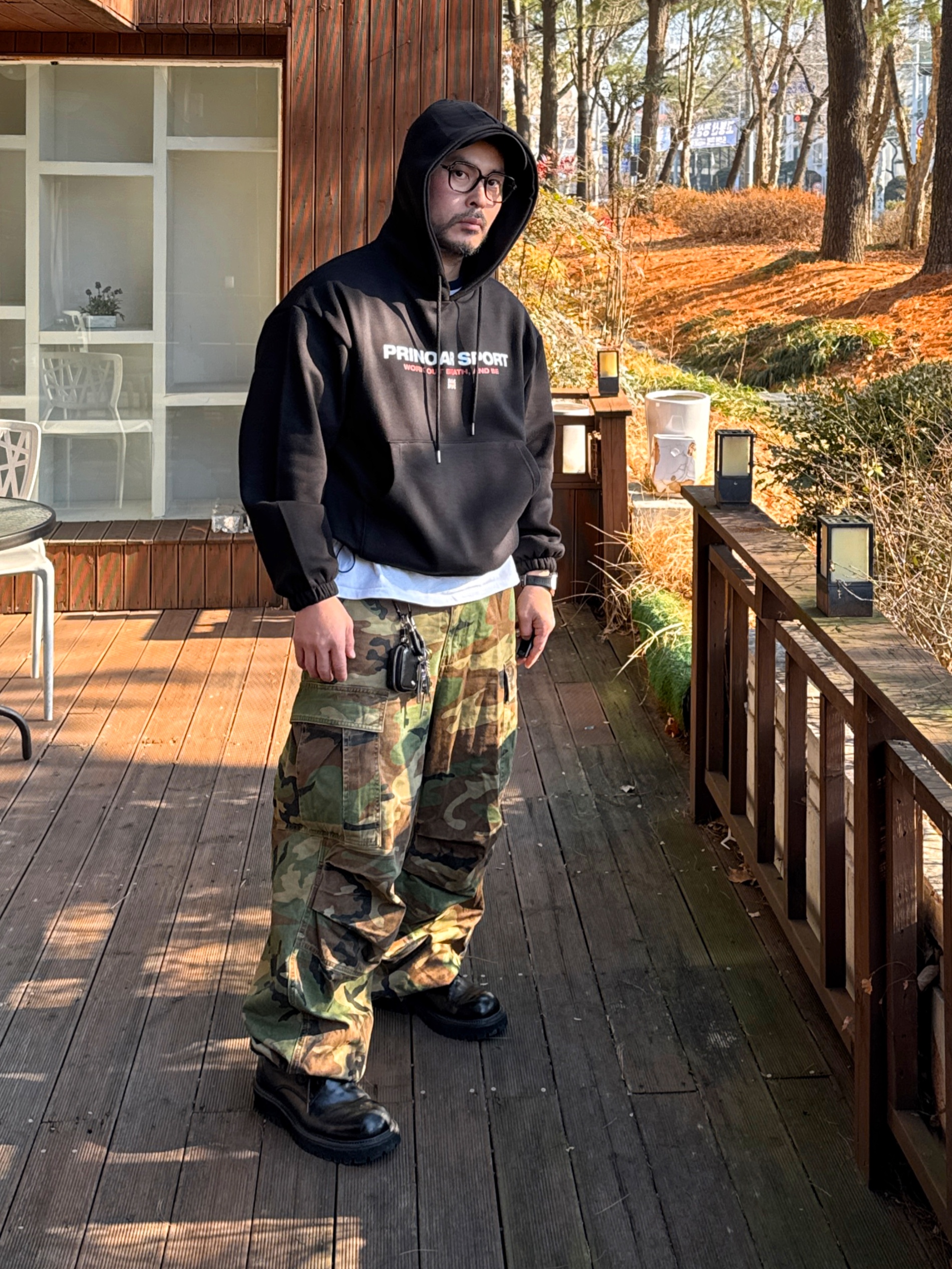 NOD Stone Washed Cargo Pants Camo 착용 스타일 - 5