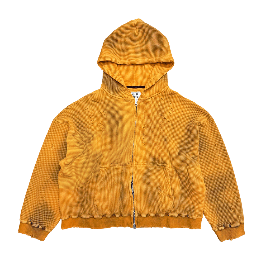 홈리스 디스트레스 빈티지 와플 집업 후드 머스타드(Hommless Distressed VTG Waffle Zip Hoodie Mustard)
