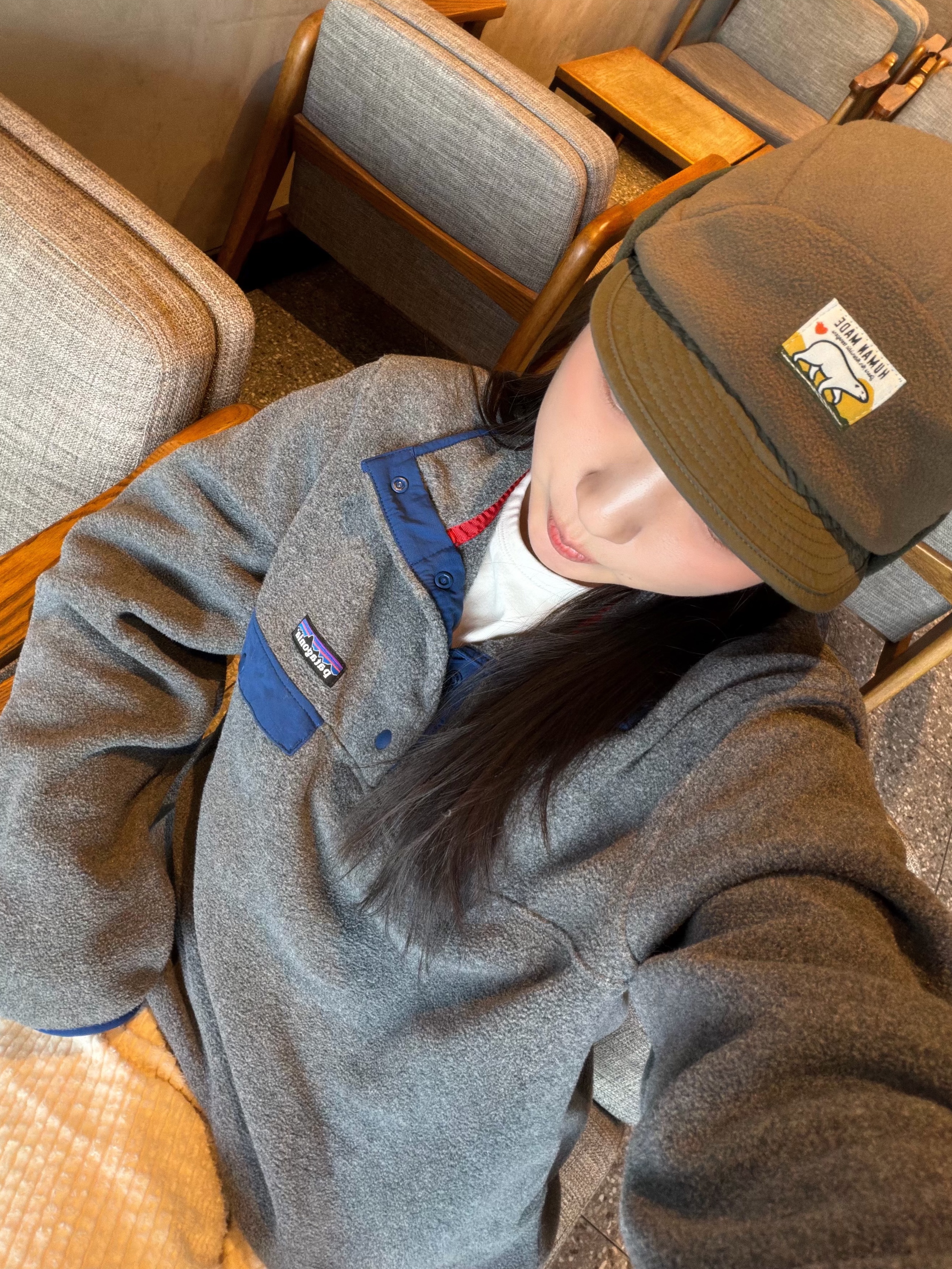 Human Made Fleece Cap Olive Drab, Patagonia Lightweight Synchilla Snap-T Fleece Pullover Nickel Blue 착용 스타일