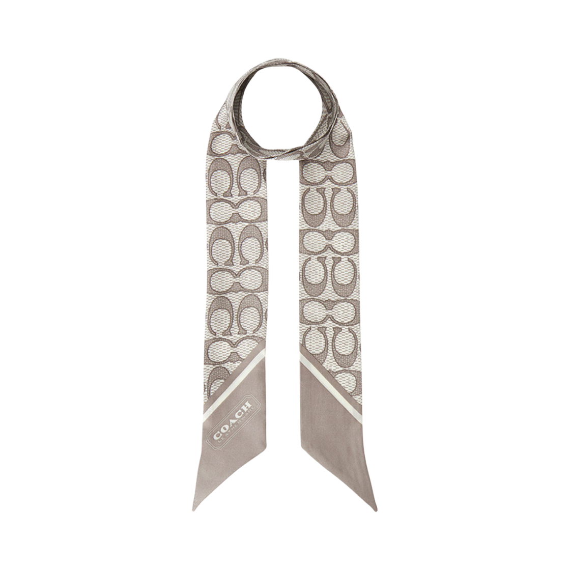 (W) 코치 텍스쳐드 시그니처 프린트 실크 스키니 스카프 그레이 버치((W) Coach Textured Signature Print Silk Skinny Scarf Grey Birch)