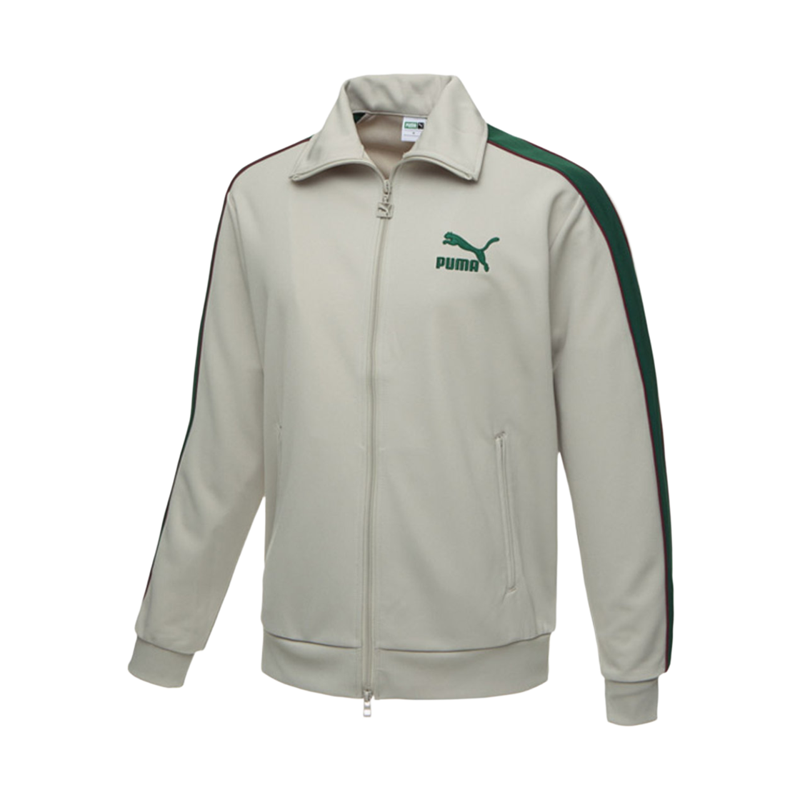 933334-04 Puma T7 Piping Track Jacket Pebble Grey Varsity Green