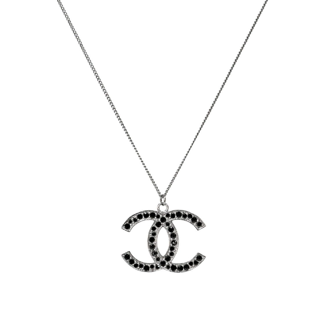 샤넬 블랙 큐빅 CC 실버 목걸이 A-B39100(Chanel Black Cubic CC Silver Necklace A-B39100)