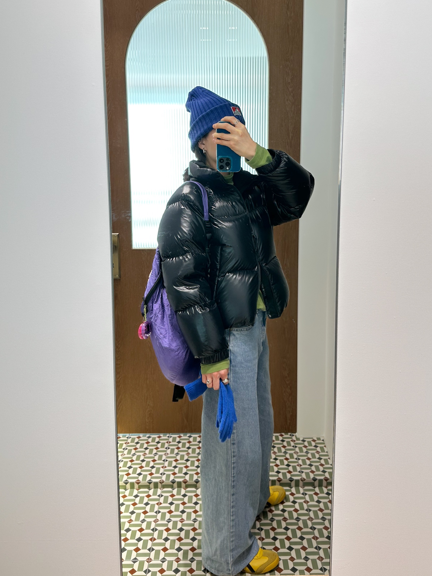(W) The North Face White Label Neo Puffy EX RDS Down Jacket Black, Ticket to the Moon Mini Backpack Purple (15L) 착용 스타일 - 2