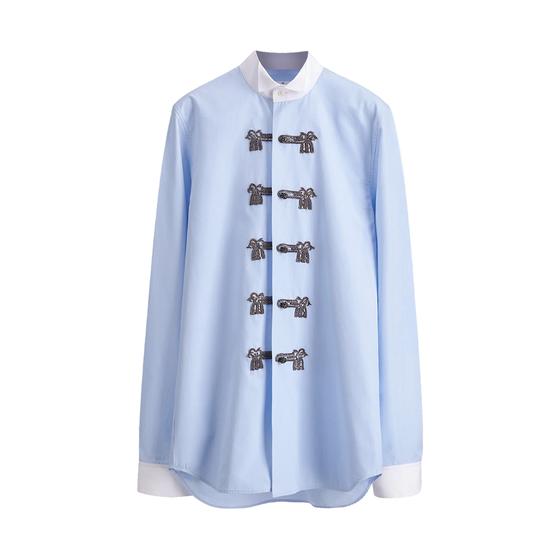 621B04X3C23-X5040 (W) Dior Brandenburg Closure Cotton Poplin Embroidery Blouse Blue White