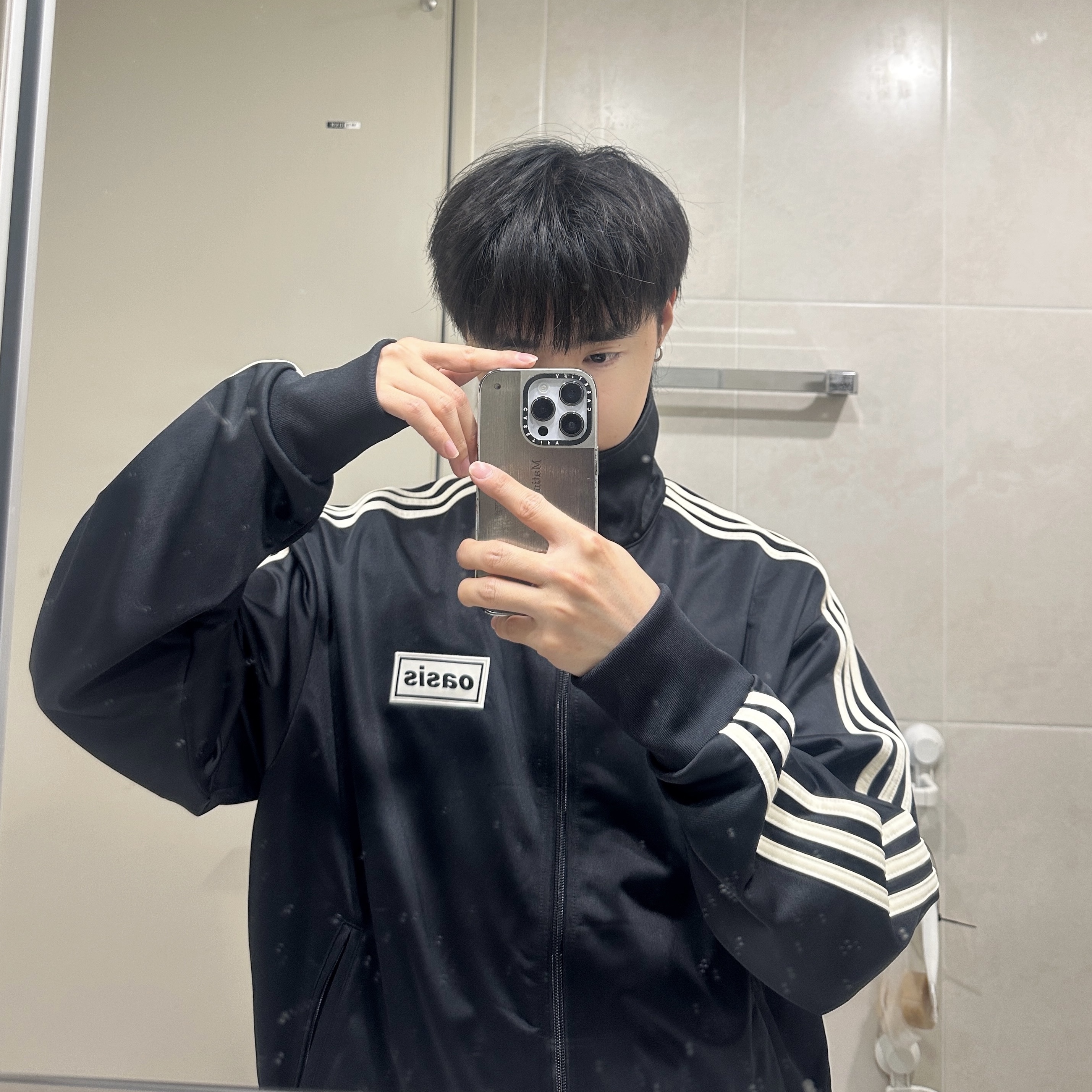Adidas x Oasis Tour Firebird Track Top Black - KR Sizing 착용 스타일
