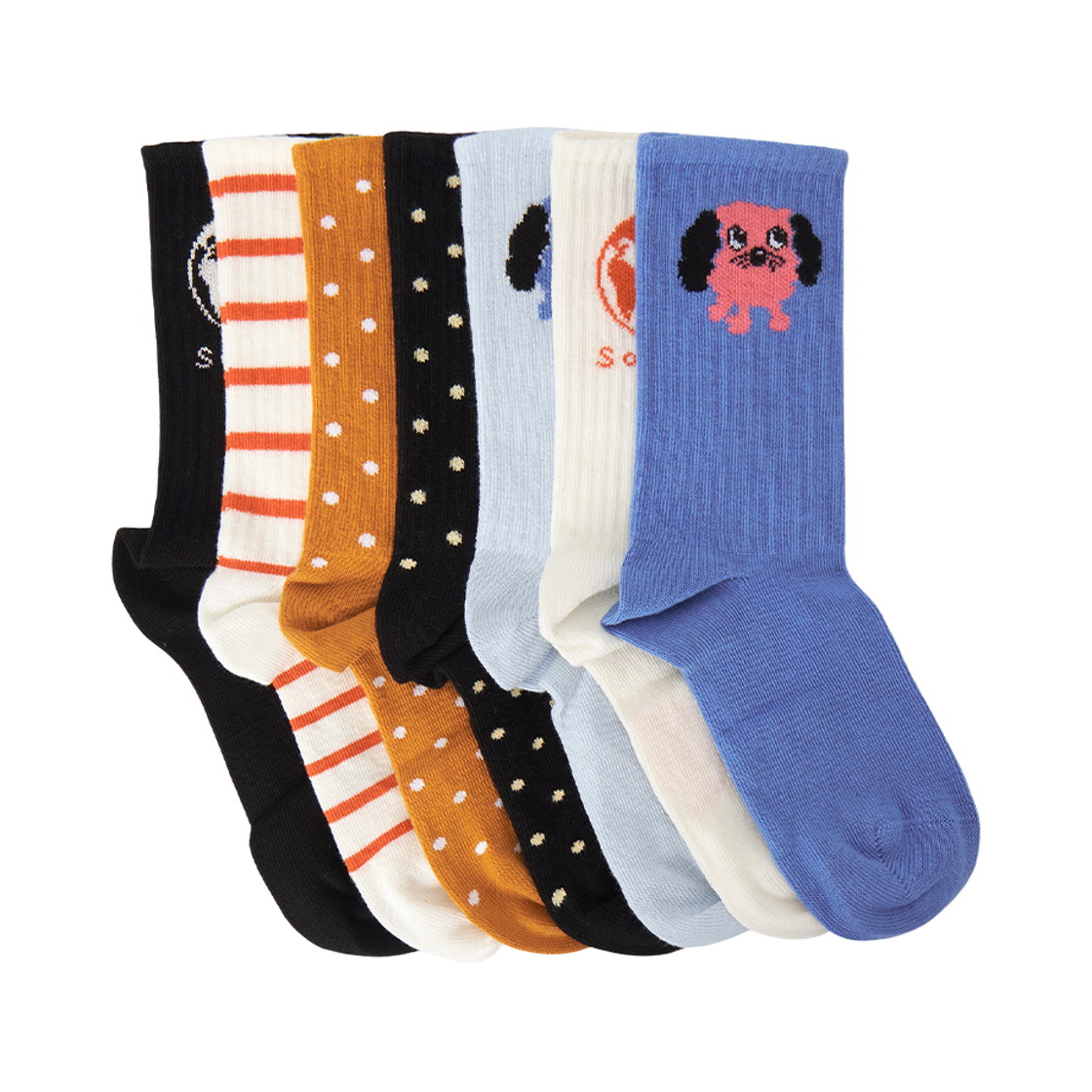 (키즈) 미니 로디니 도기 삭스 멀티 (7개입)((Kids) Mini Rodini Doggie Socks Multi (7 Pack))